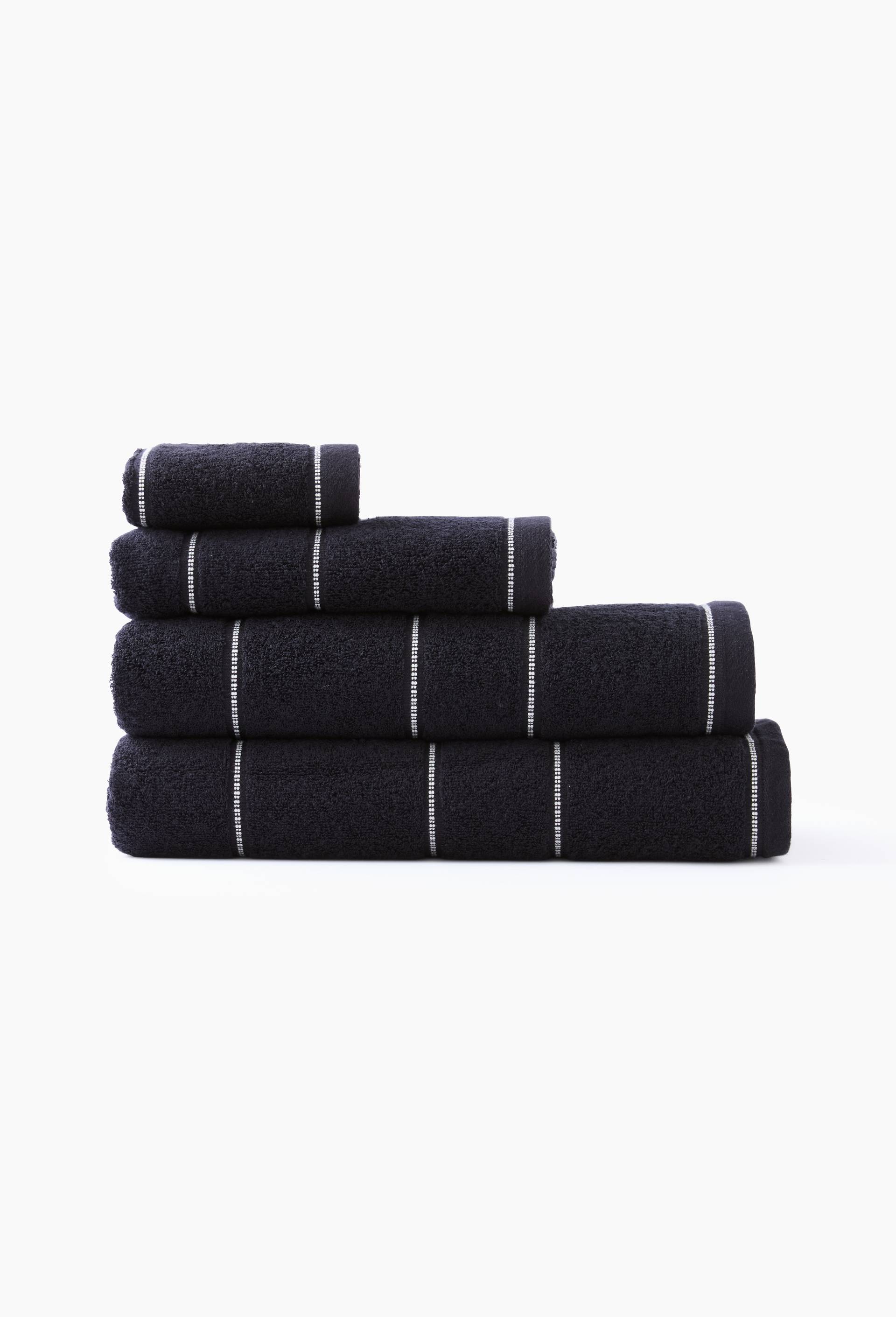 Serviette de bain ray&eacute;e, en coton BIO GOTS, Noir, large image number 0