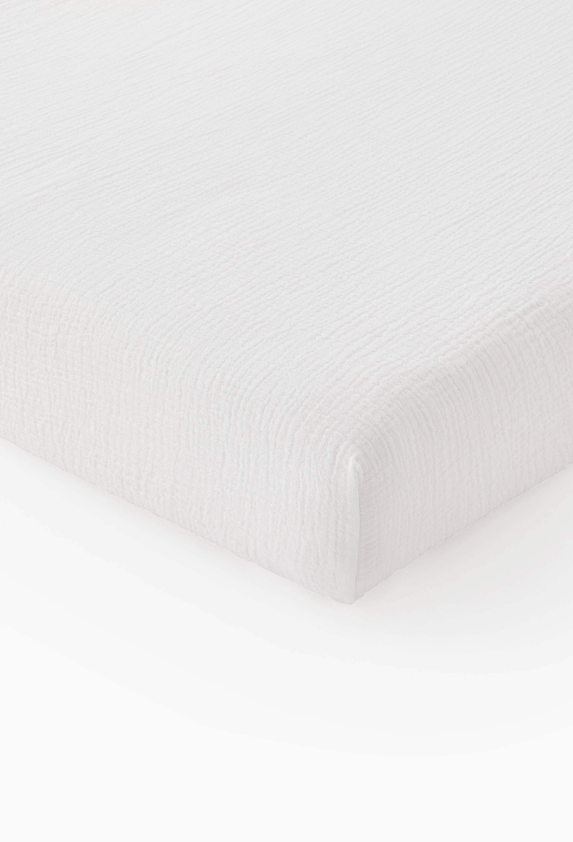 Drap housse uni, gaze de coton, 100% coton bio GOTS, Blanc, large image number 0