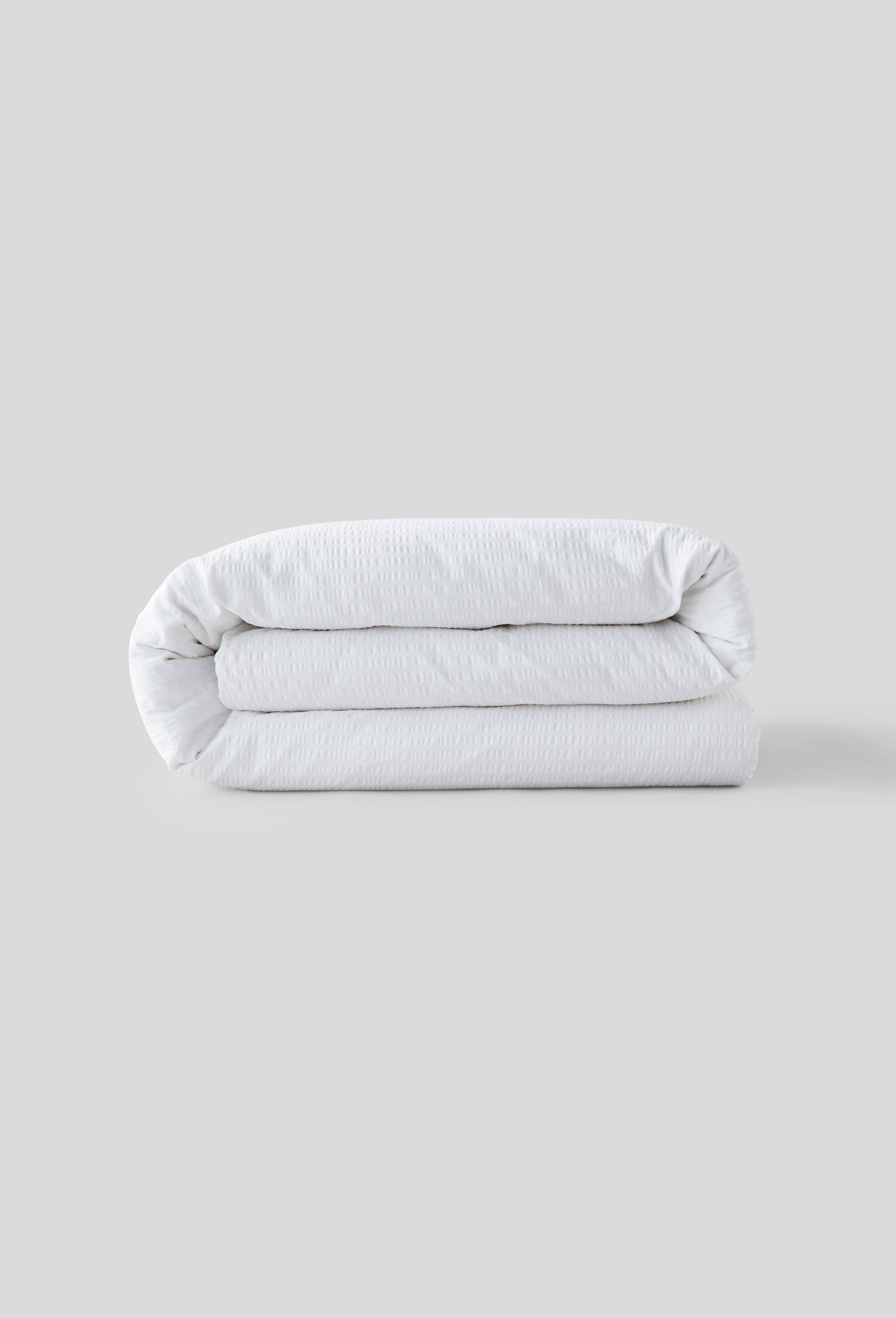 Housse de couette unie seersucker, percale de coton BIO, certifi&eacute; OEKO-TEX, Blanc, large image number 0