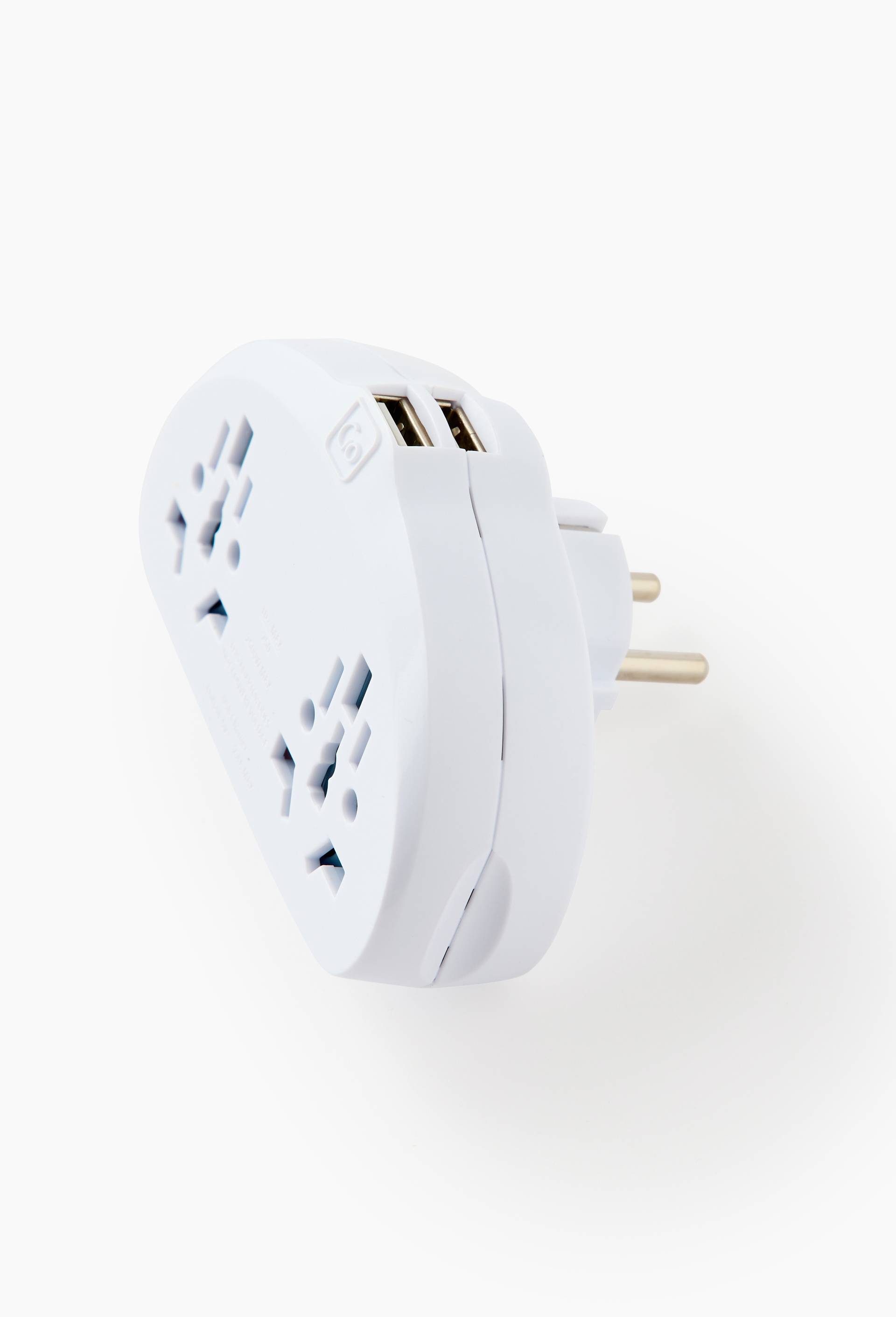 Adapteur double avec port USB Monde vers Europe, Blanc, large image number 1