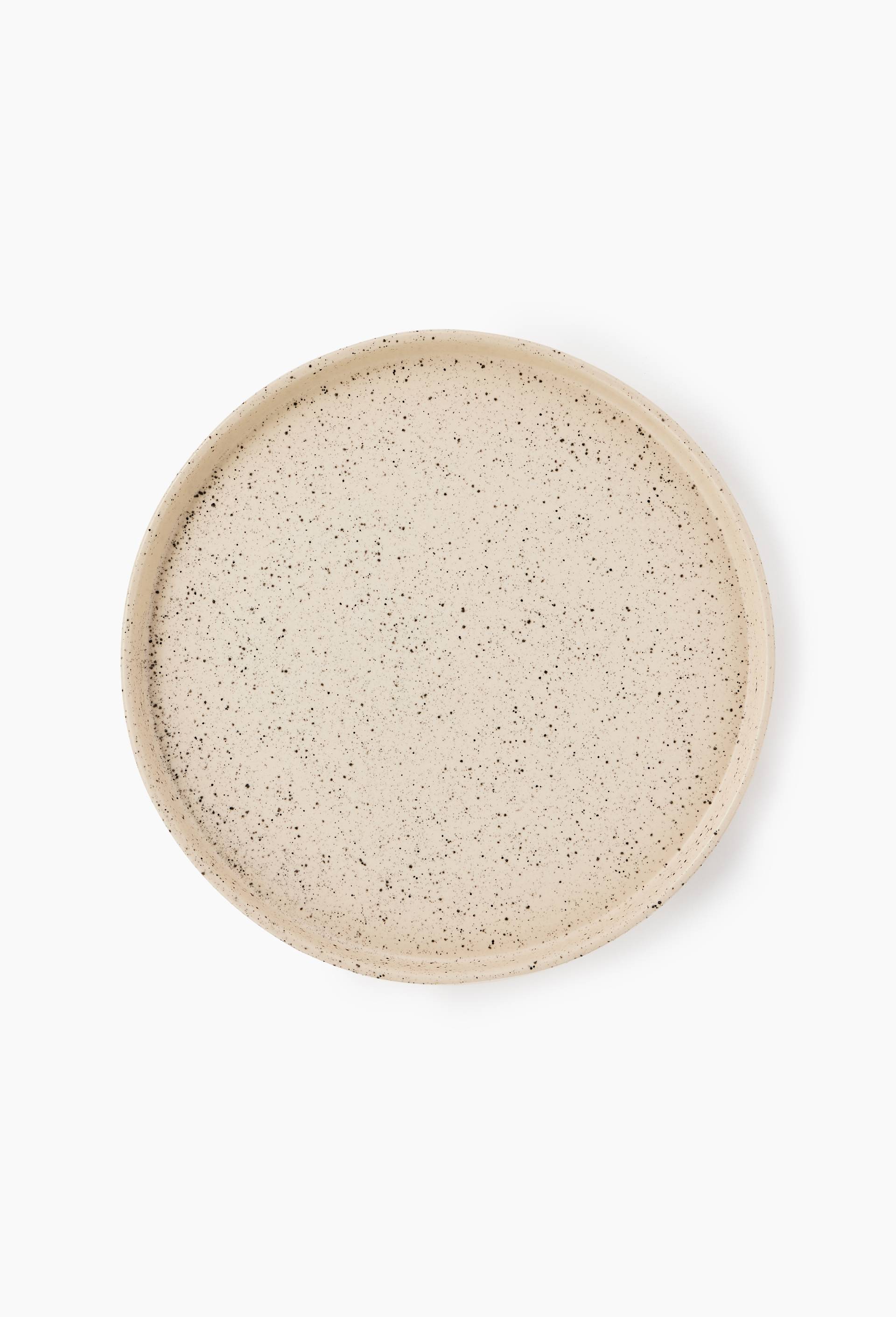 Assiette plate rebord finition mouchet&eacute;e, Ecru, large image number 0