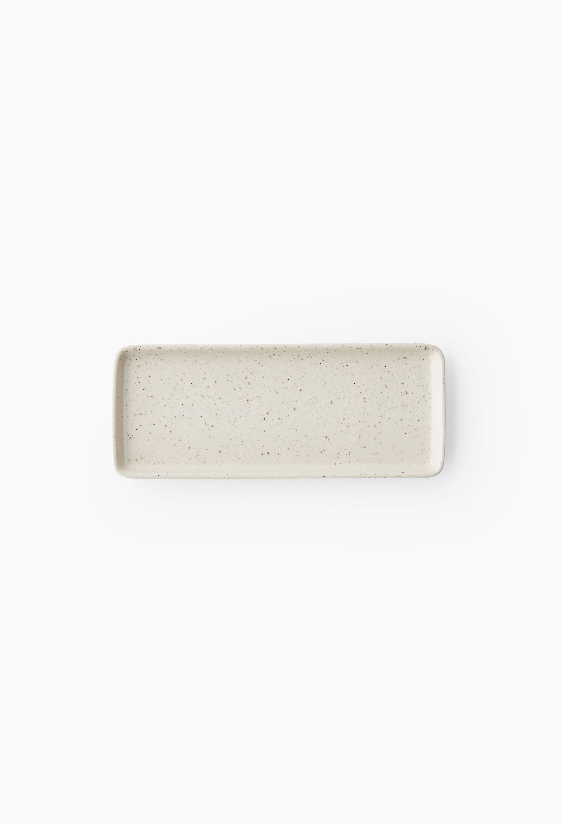 Plat rectangulaire finition mouchet&eacute;e, 25cm, Ecru, large image number 0