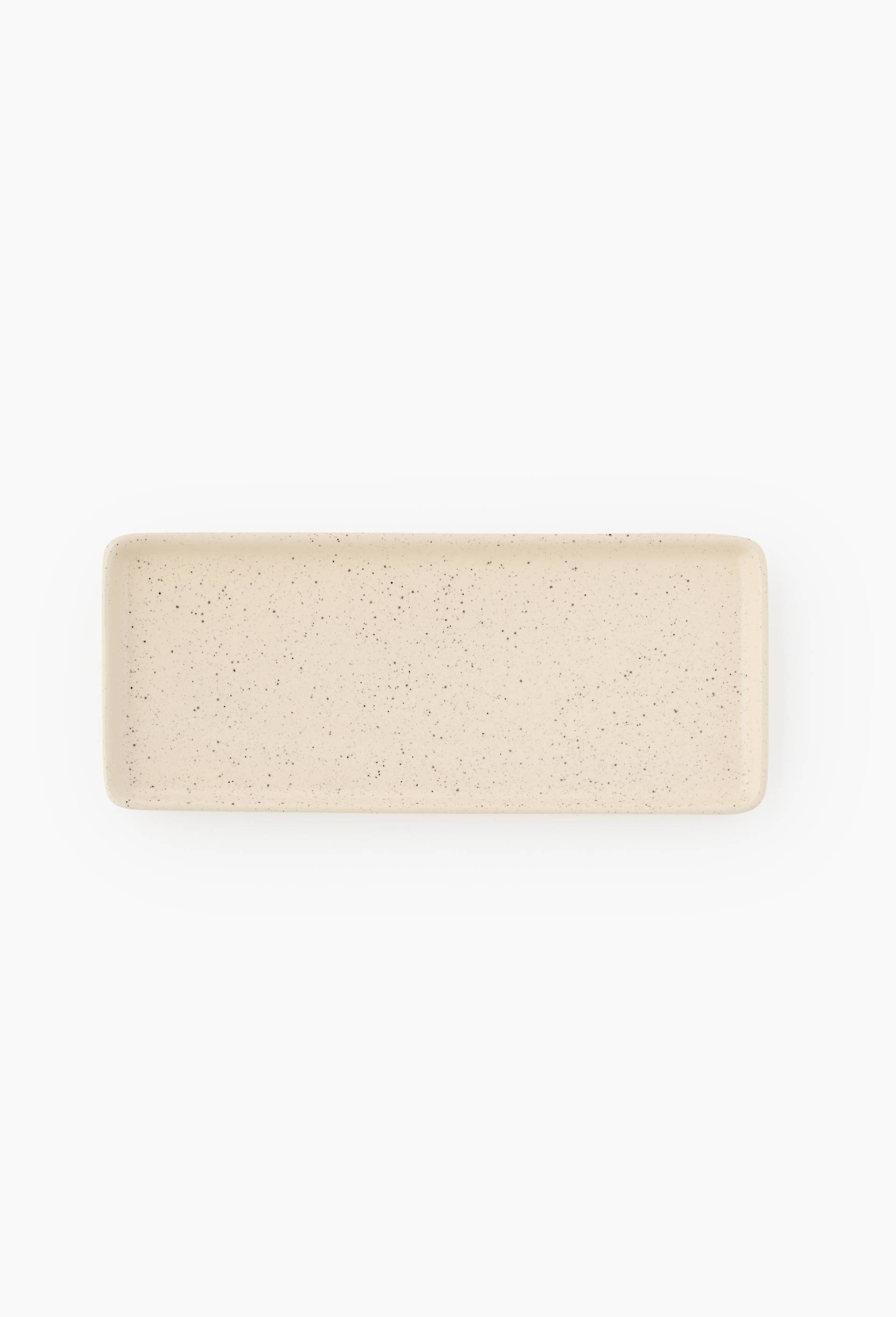 Plat rectangulaire finition mouchet&eacute;e, 30cm, Ecru, large image number 0