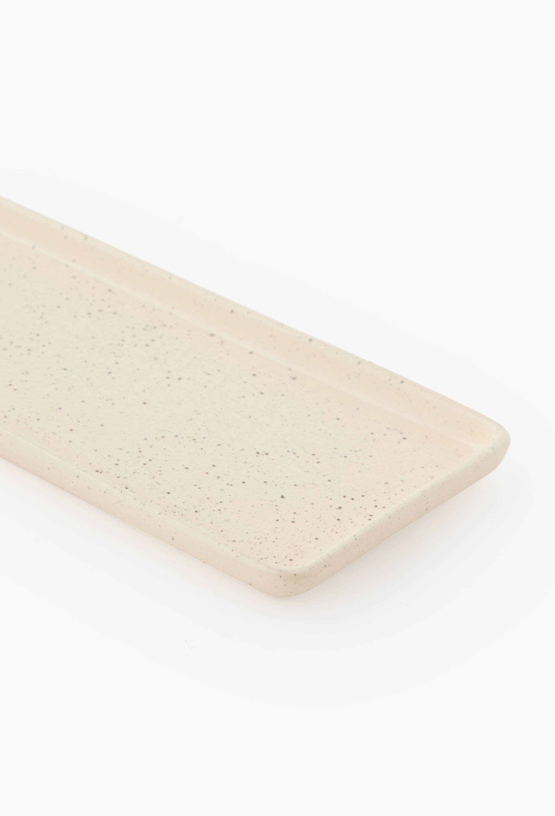Plat rectangulaire finition mouchet&eacute;e, 30cm, Ecru, large image number 1
