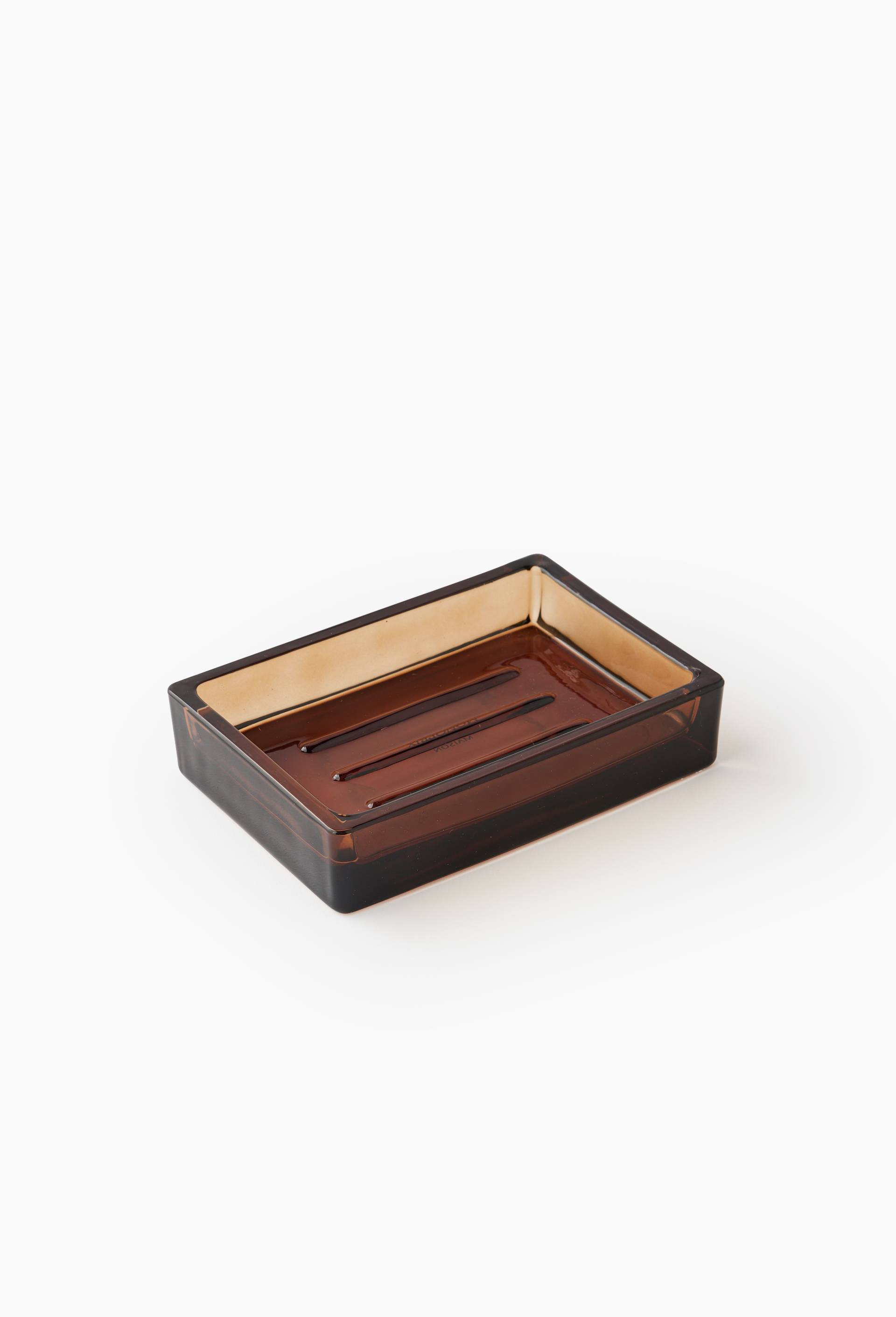 Porte savon,13.7x9.6x3cm, en verre, Jaune fonc&eacute;, large image number 0