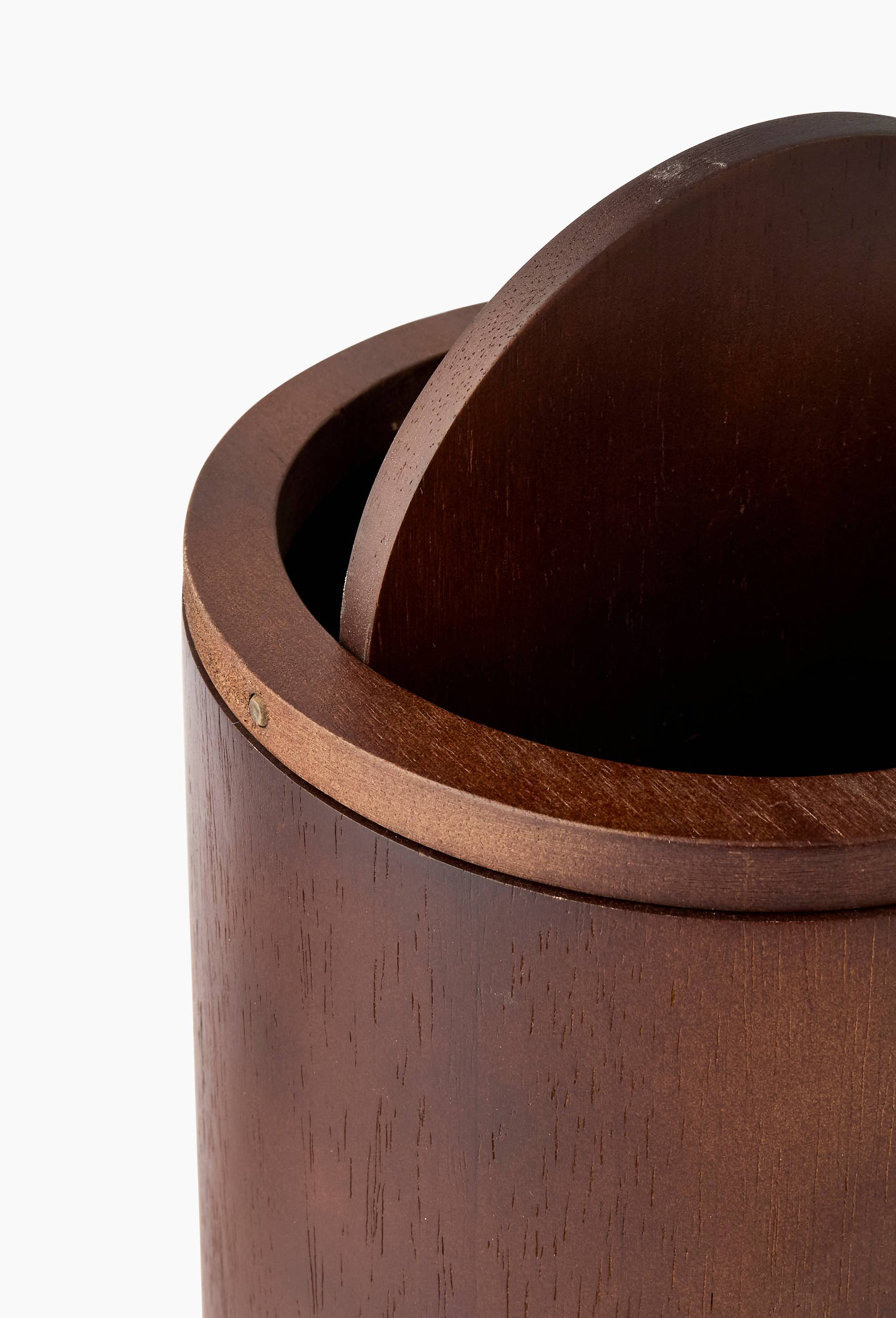 Poubelle ronde en bois fonc&eacute;, 25x16,5cm, Brun, large image number 1