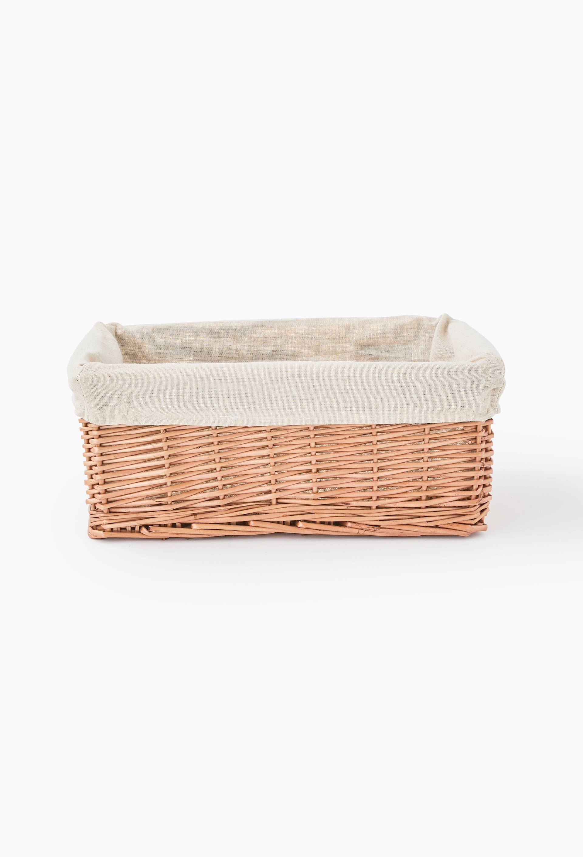 Panier rectangulaire rotin avec lining grand mod&egrave;le, 36 x 24 x 14 cm, Beige clair, large image number 1