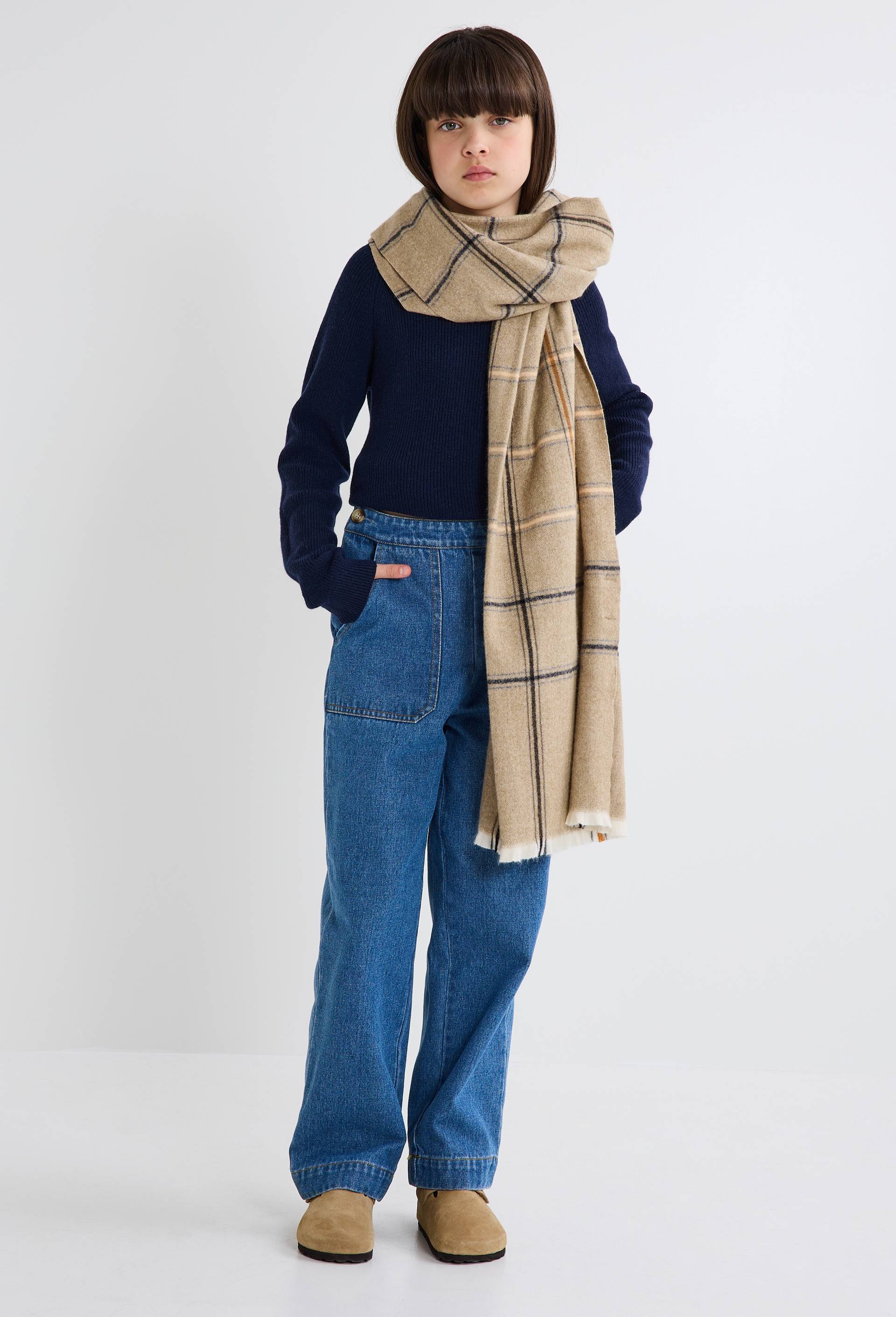 Pantalon uni en denim, Bleu fonc&eacute;, large image number 0.0