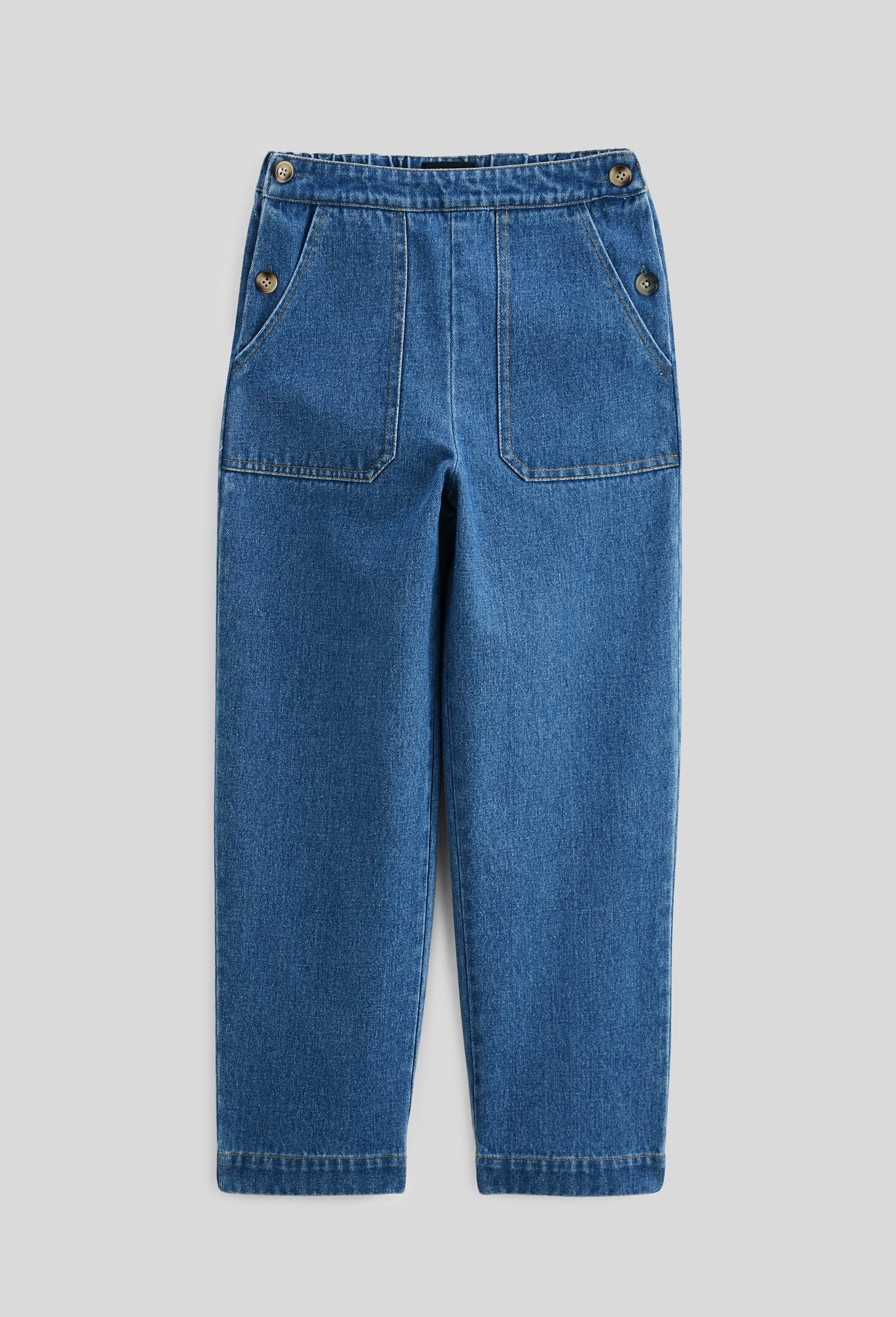 Pantalon uni en denim, Bleu fonc&eacute;, large image number 1