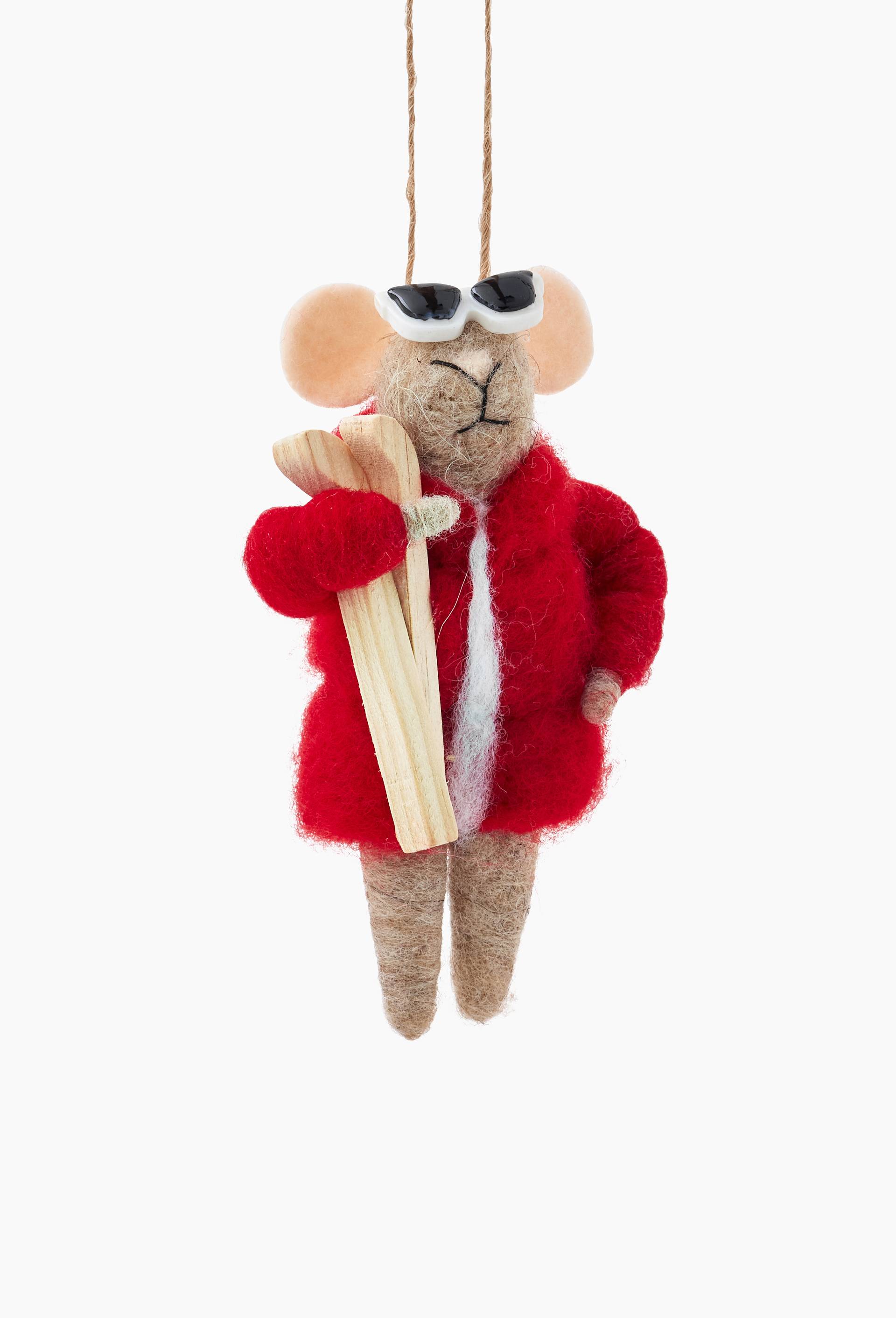 Ornement souris doudoune rouge, H10.5cm, Rouge, large image number 0