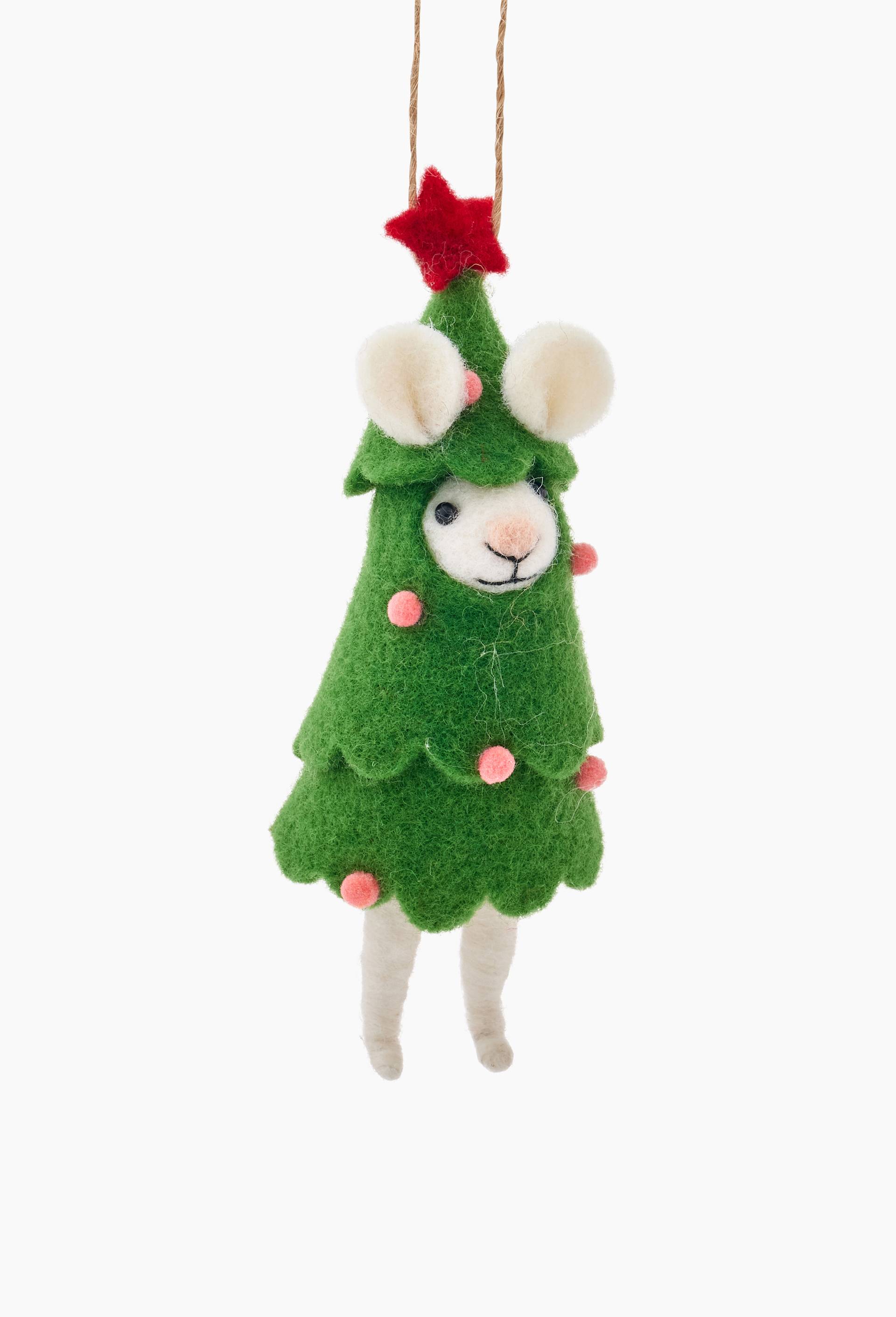 Ornement souris sapin, 15cm, en laine, Vert fonc&eacute;, large image number 0
