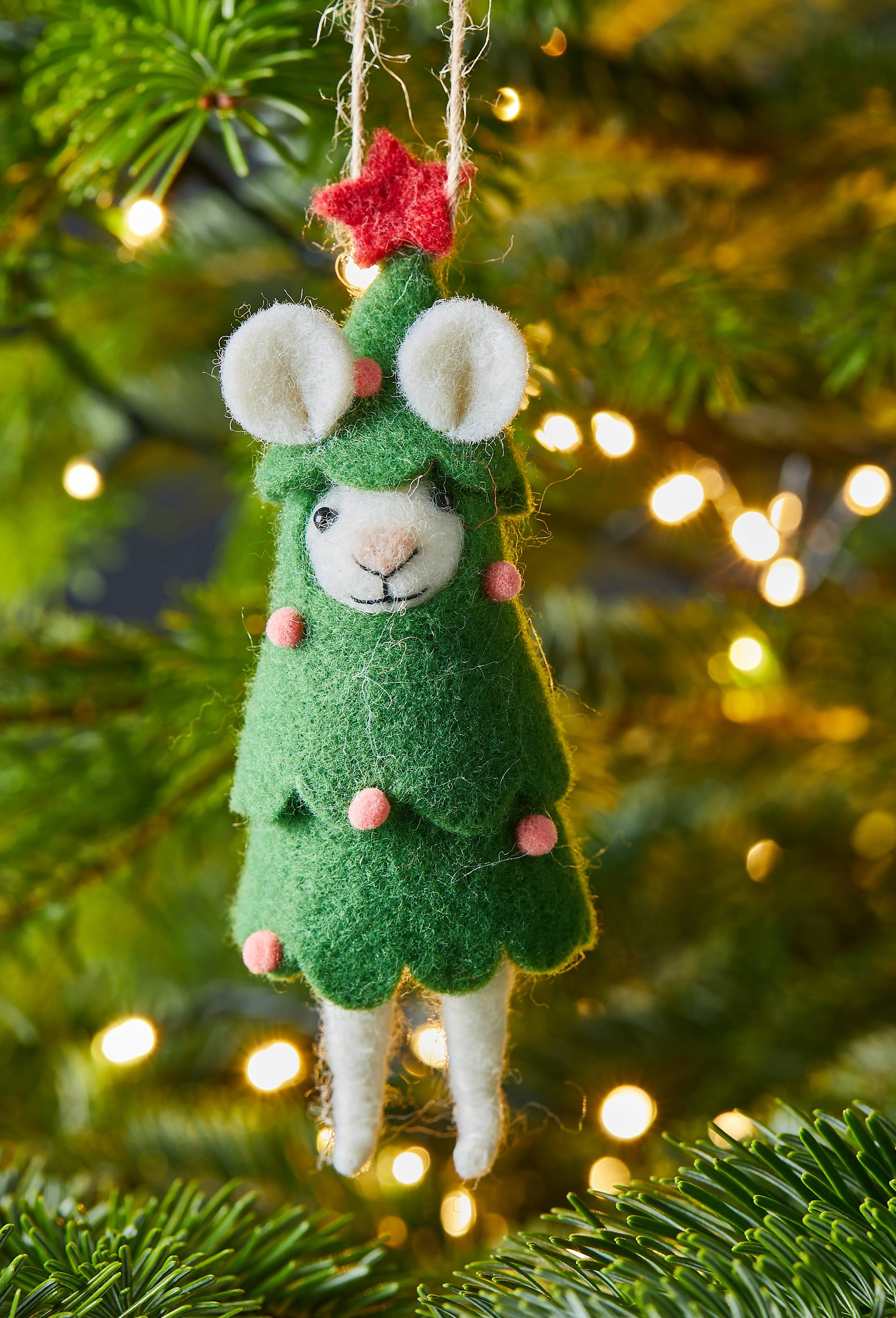Ornement souris sapin, 15cm, en laine, Vert fonc&eacute;, large image number 1
