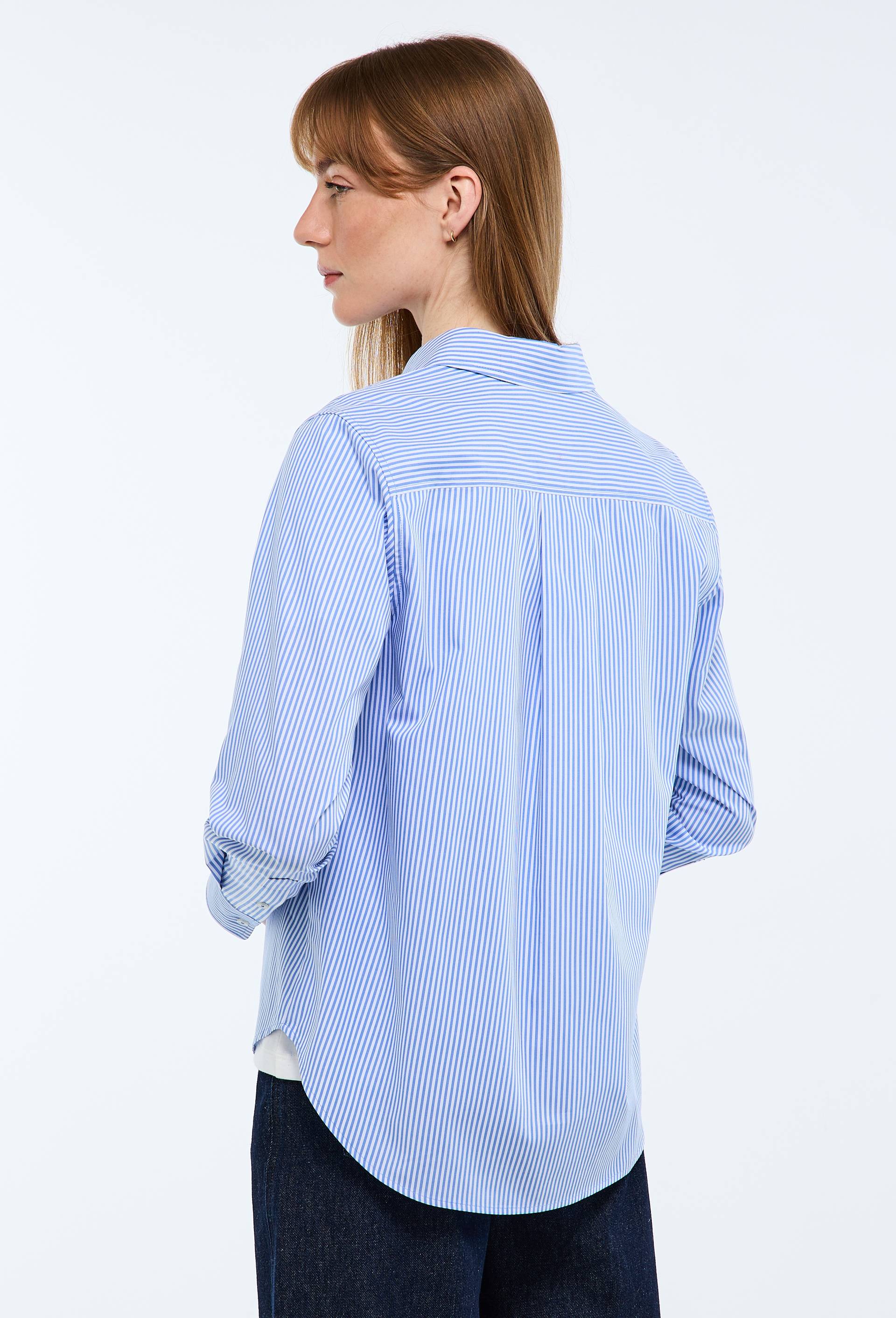 Chemise manches longues ray&eacute;e en coton BIO GOTS, Bleu, large image number 1