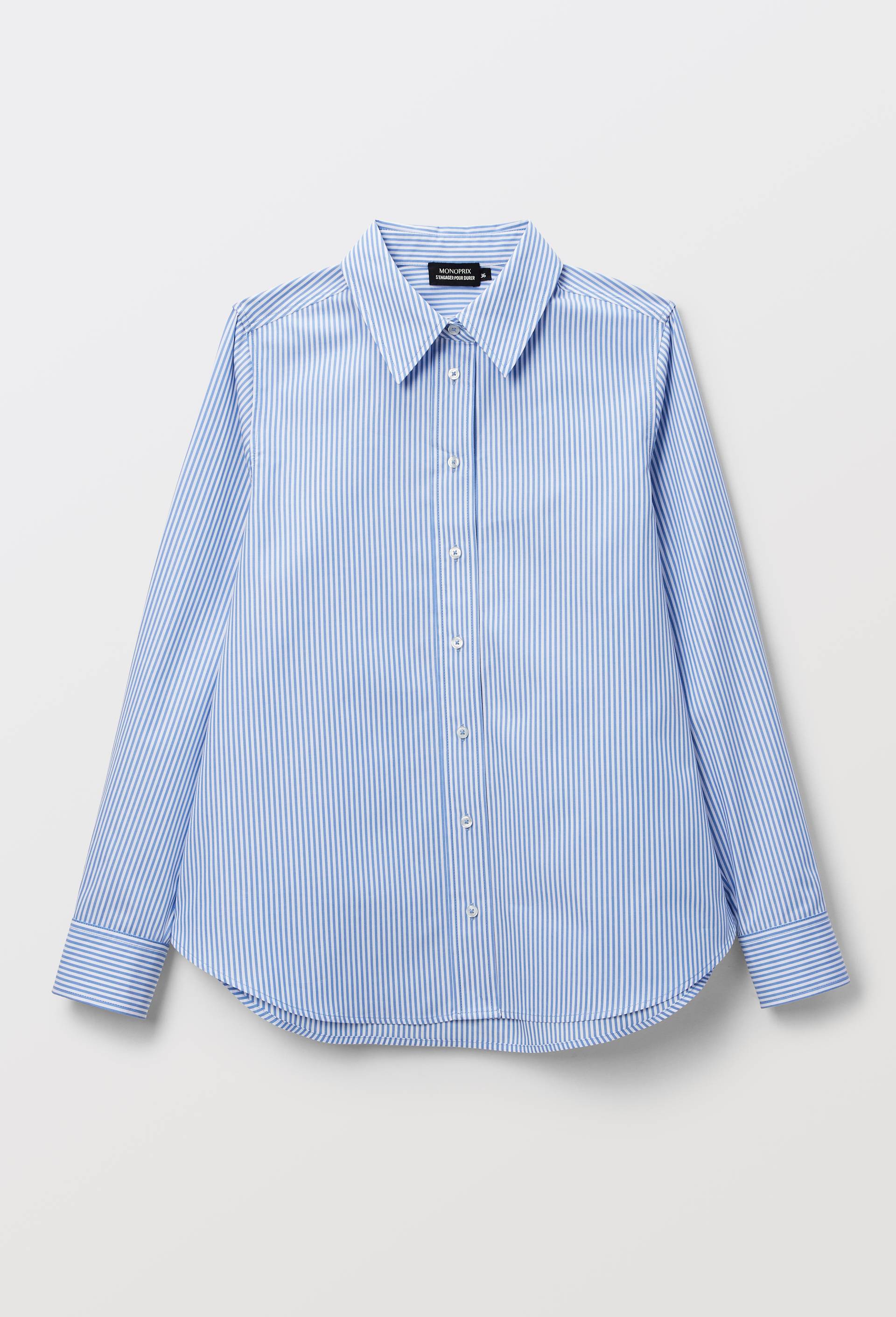 Chemise manches longues ray&eacute;e en coton BIO GOTS, Bleu, large image number 2
