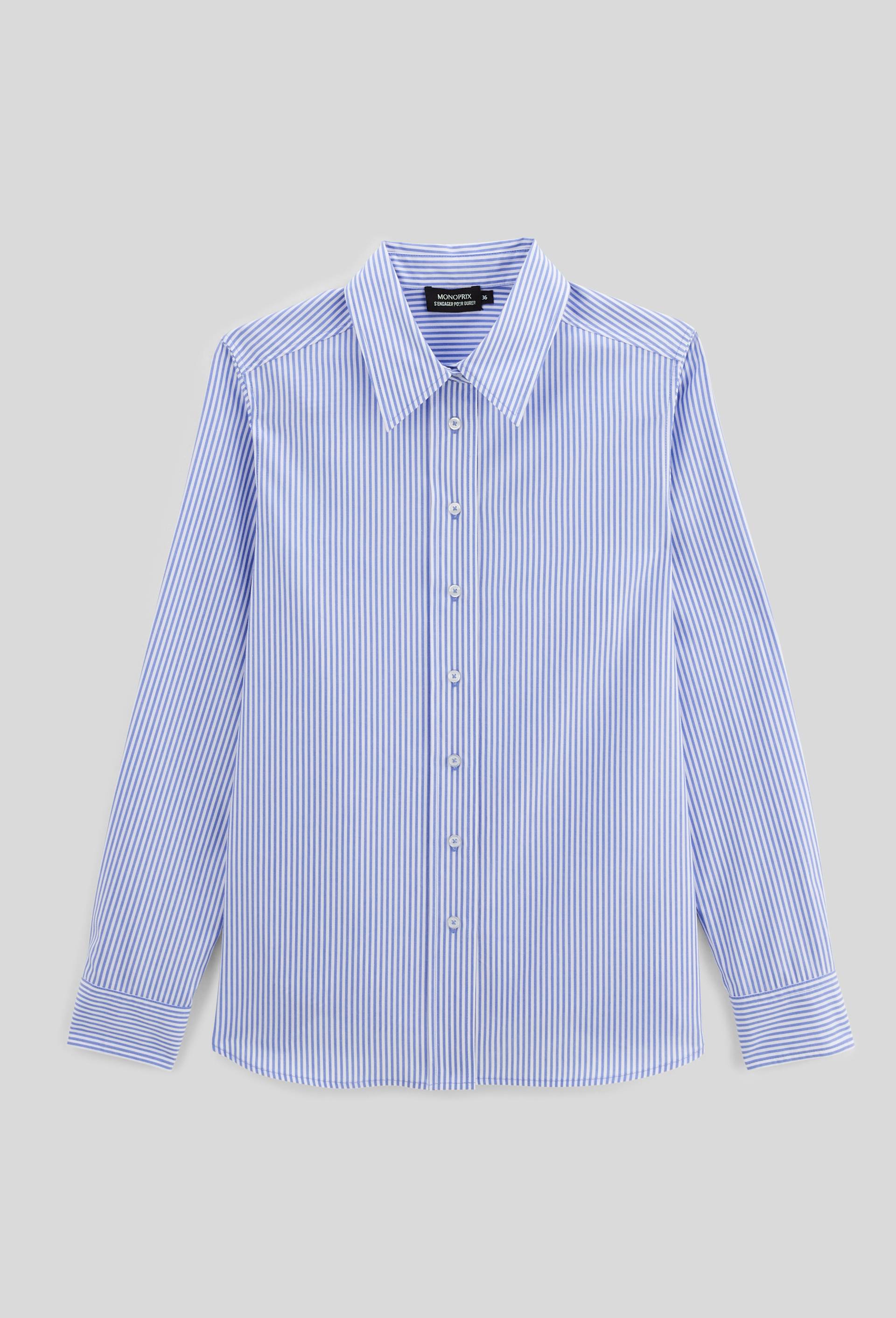 Chemise manches longues ray&eacute;e en coton BIO GOTS, Bleu, large image number 3
