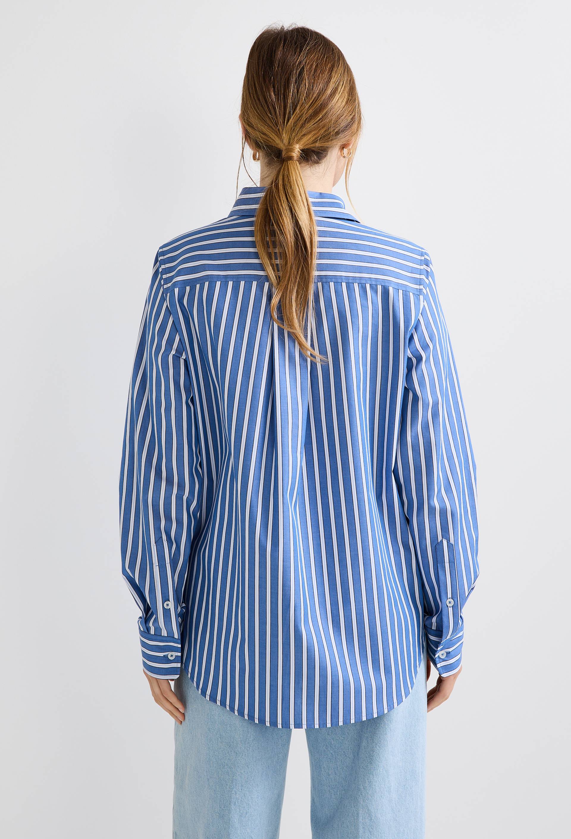 Chemise manches longues rayée en coton BIO GOTS, Bleu, large image number 1