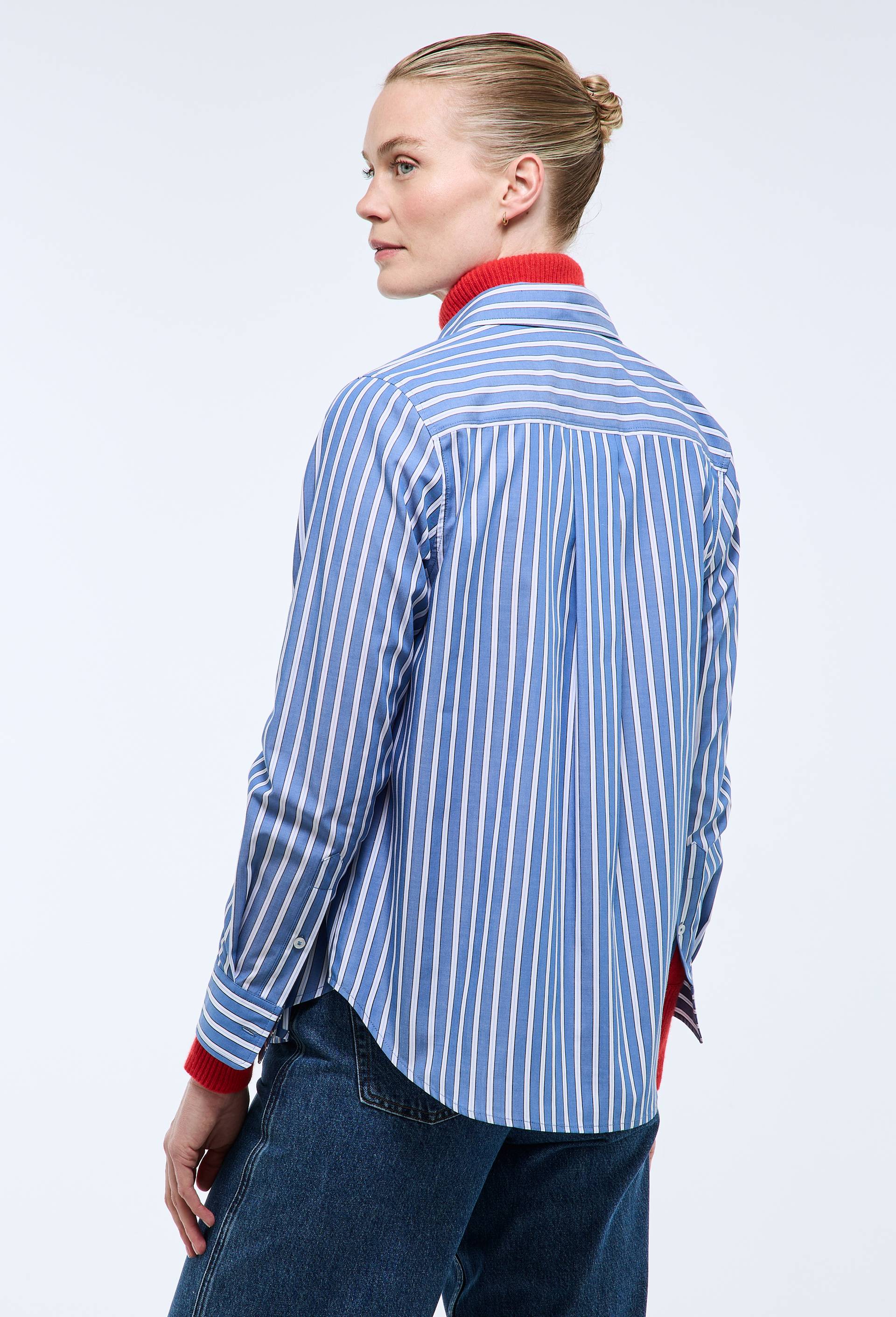 Chemise manches longues ray&eacute;e en coton BIO GOTS, Bleu, large image number 1.0
