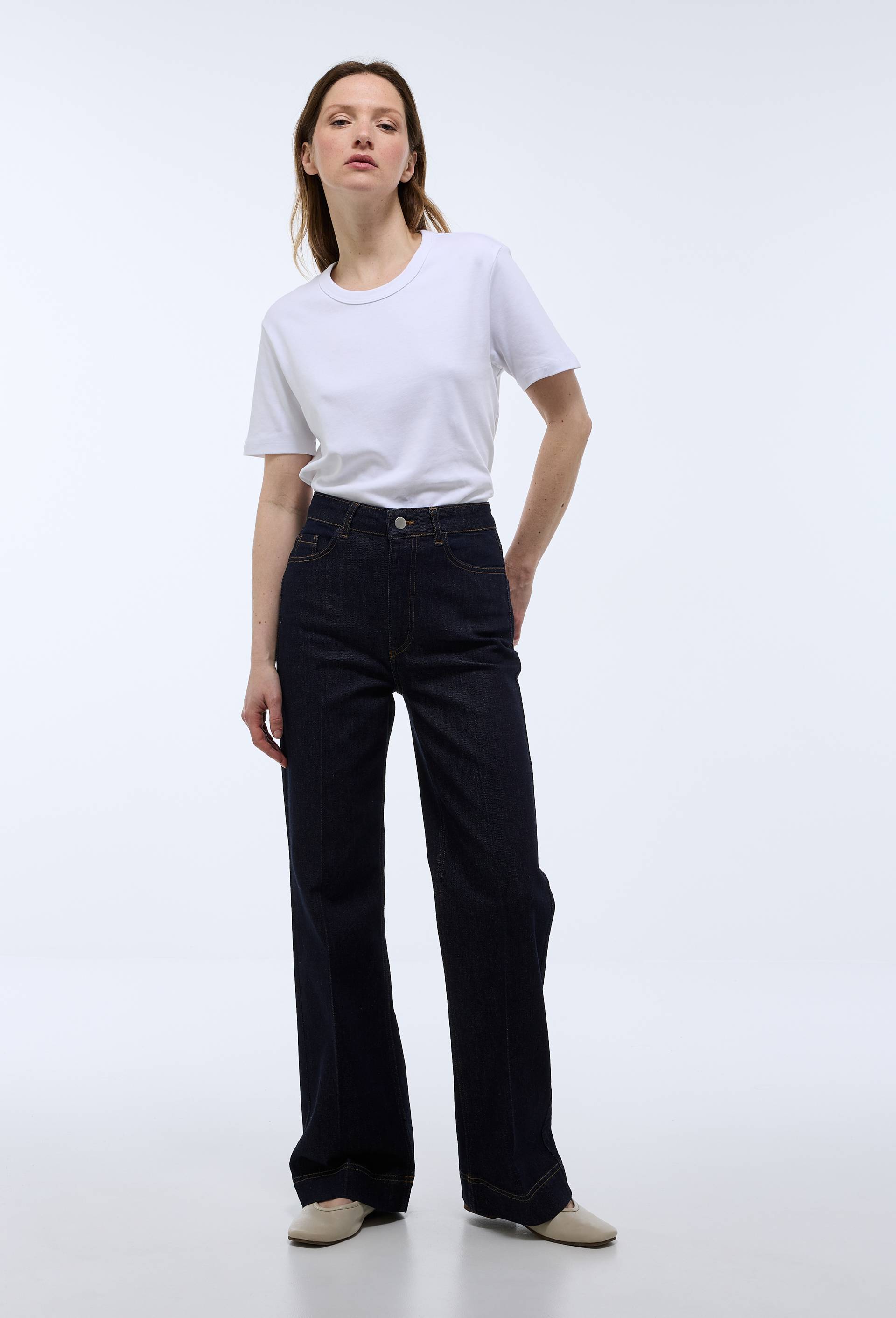 Jean large taille haute brut, Bleu fonc&eacute;, large image number 0
