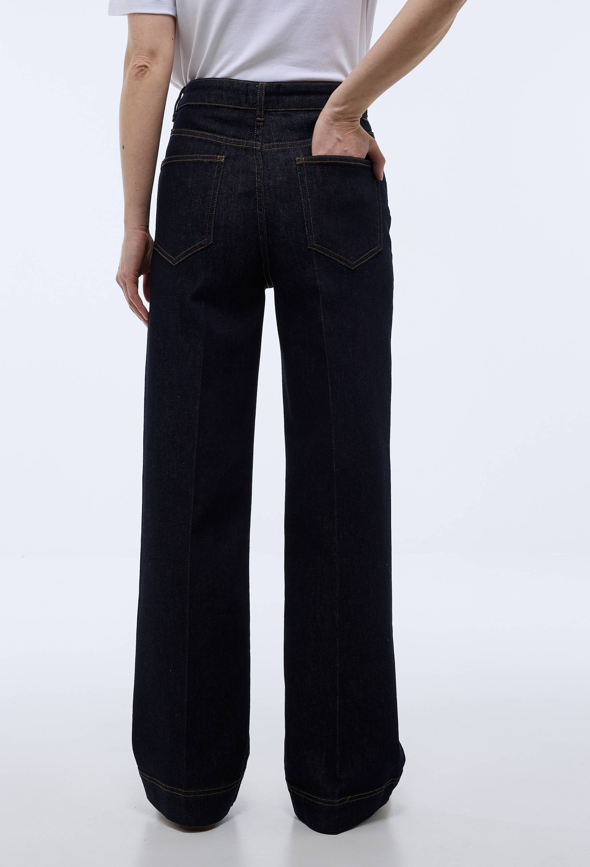 Jean large taille haute brut, Bleu fonc&eacute;, large image number 1