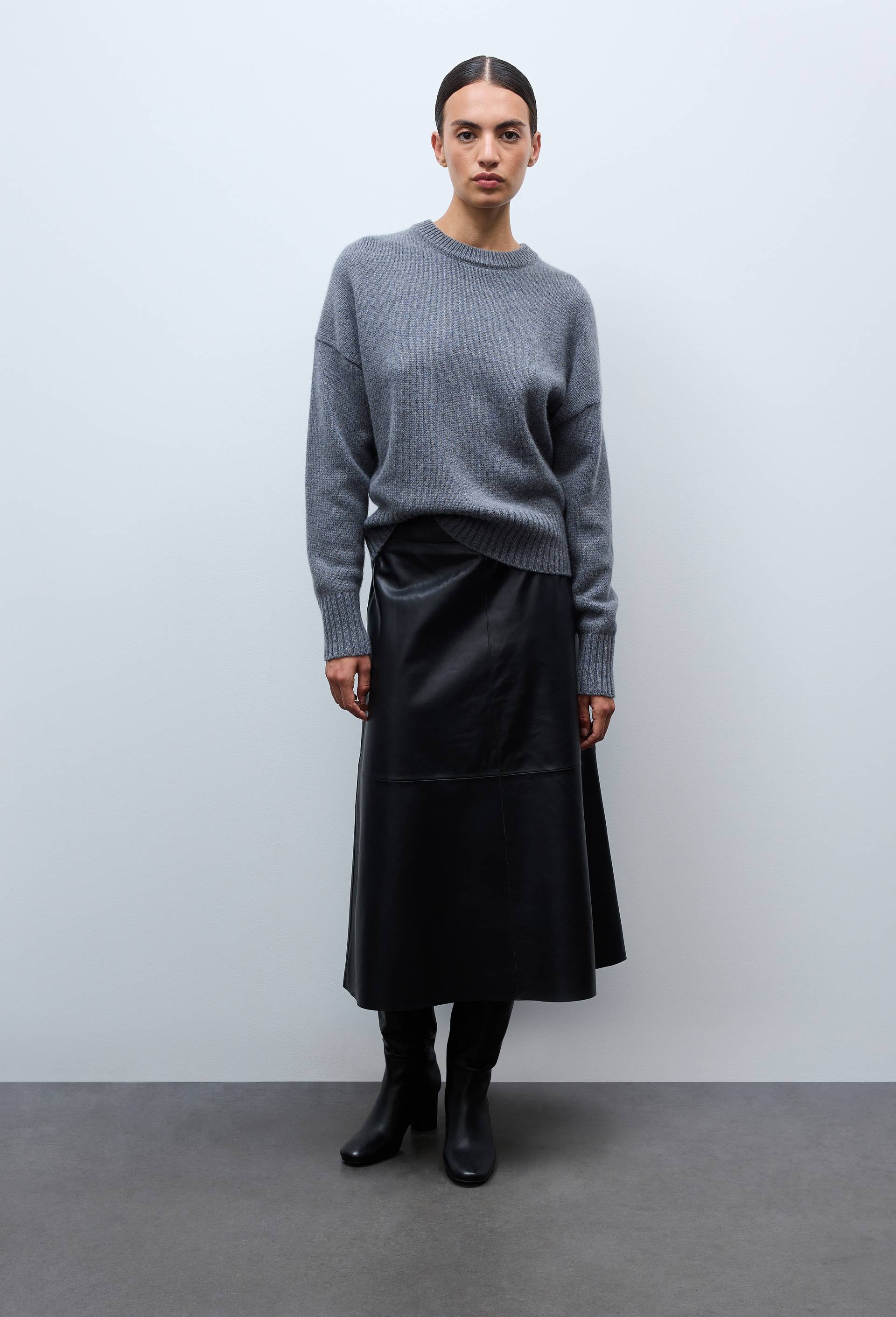 Jupe midi en cuir responsable, Noir, large image number 0