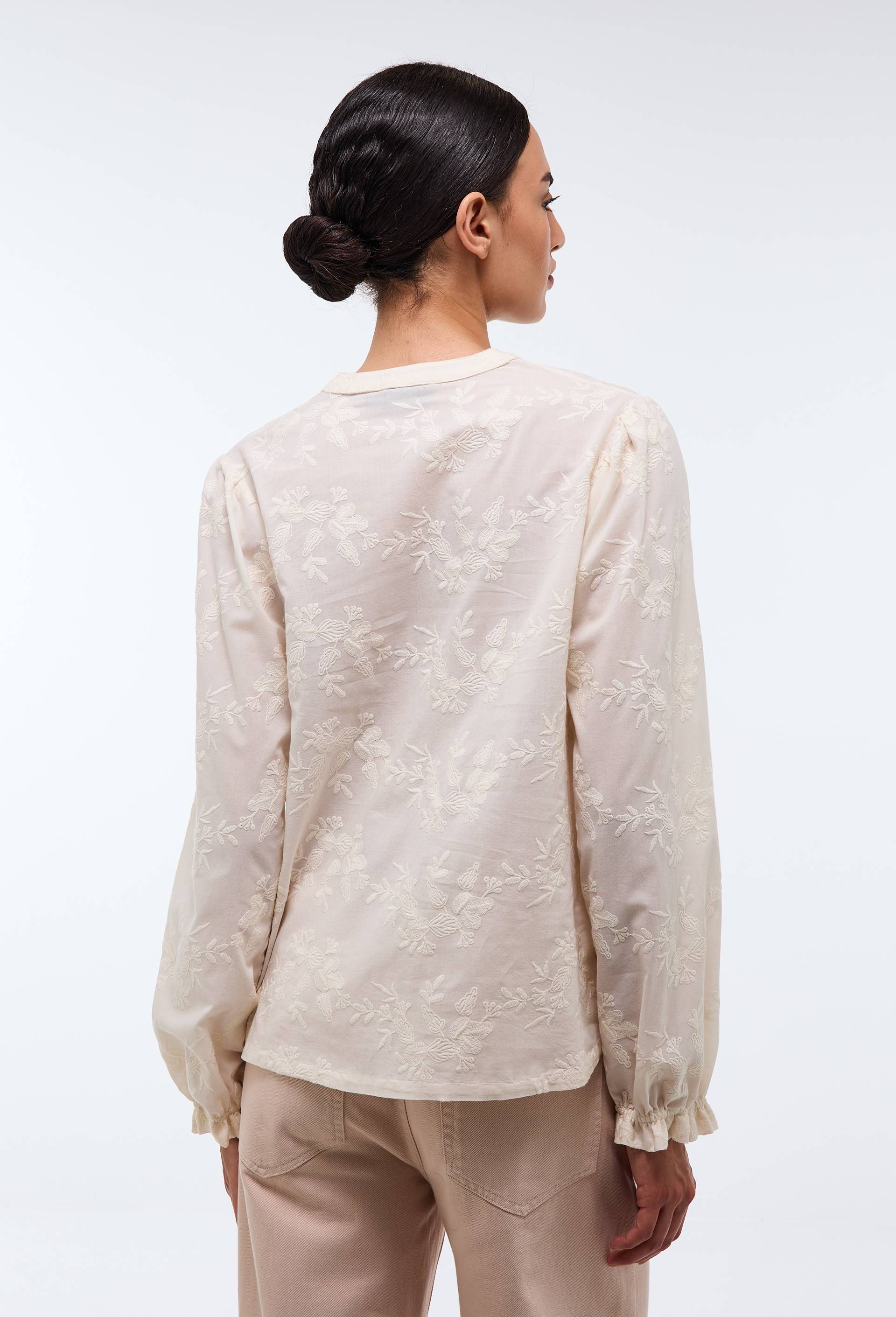 Blouse manches longues brod&eacute;e en coton BIO GOTS, Ecru, large image number 1