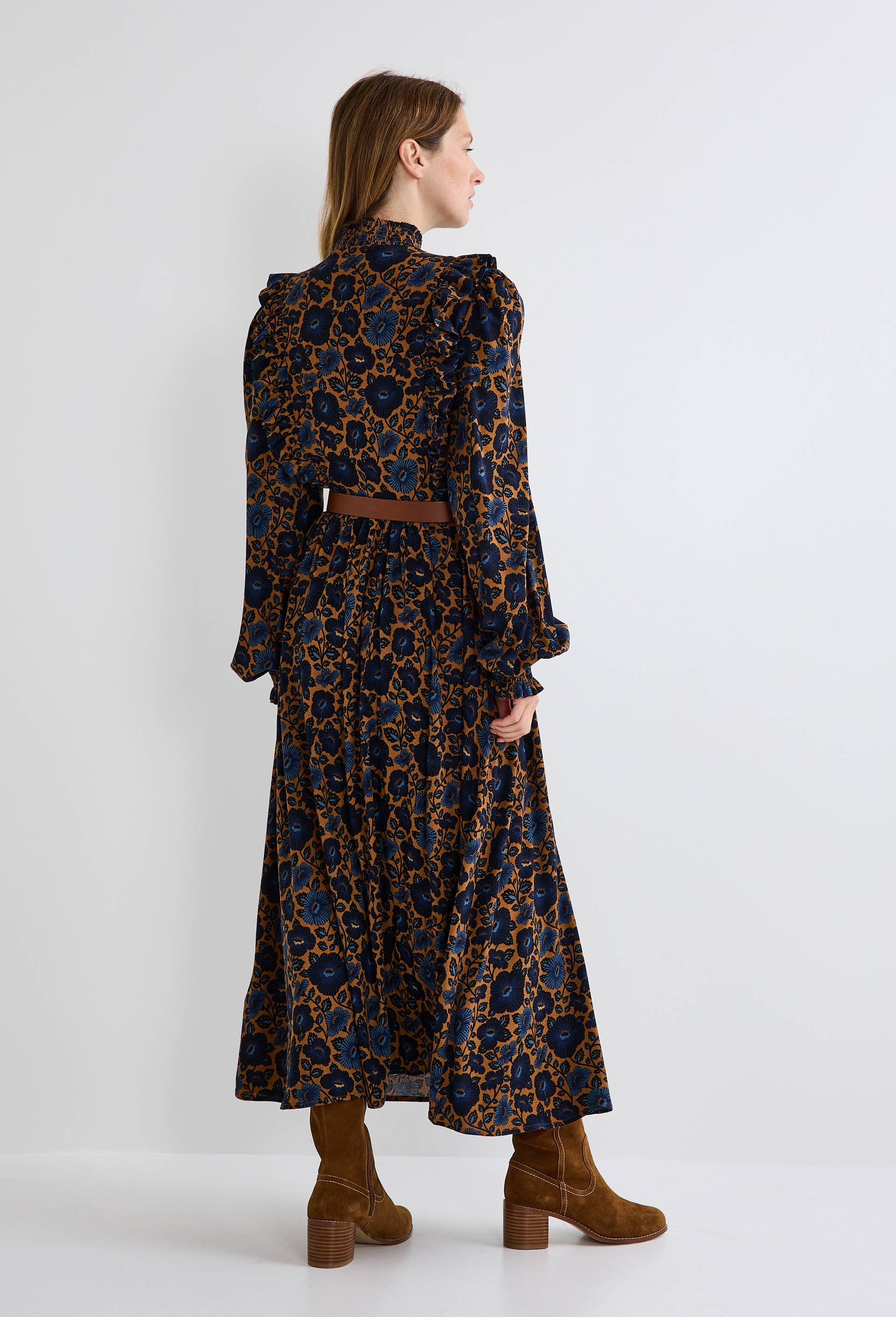 Robe midi smock&eacute;e imprim&eacute;e, Bleu fonc&eacute;, large image number 1