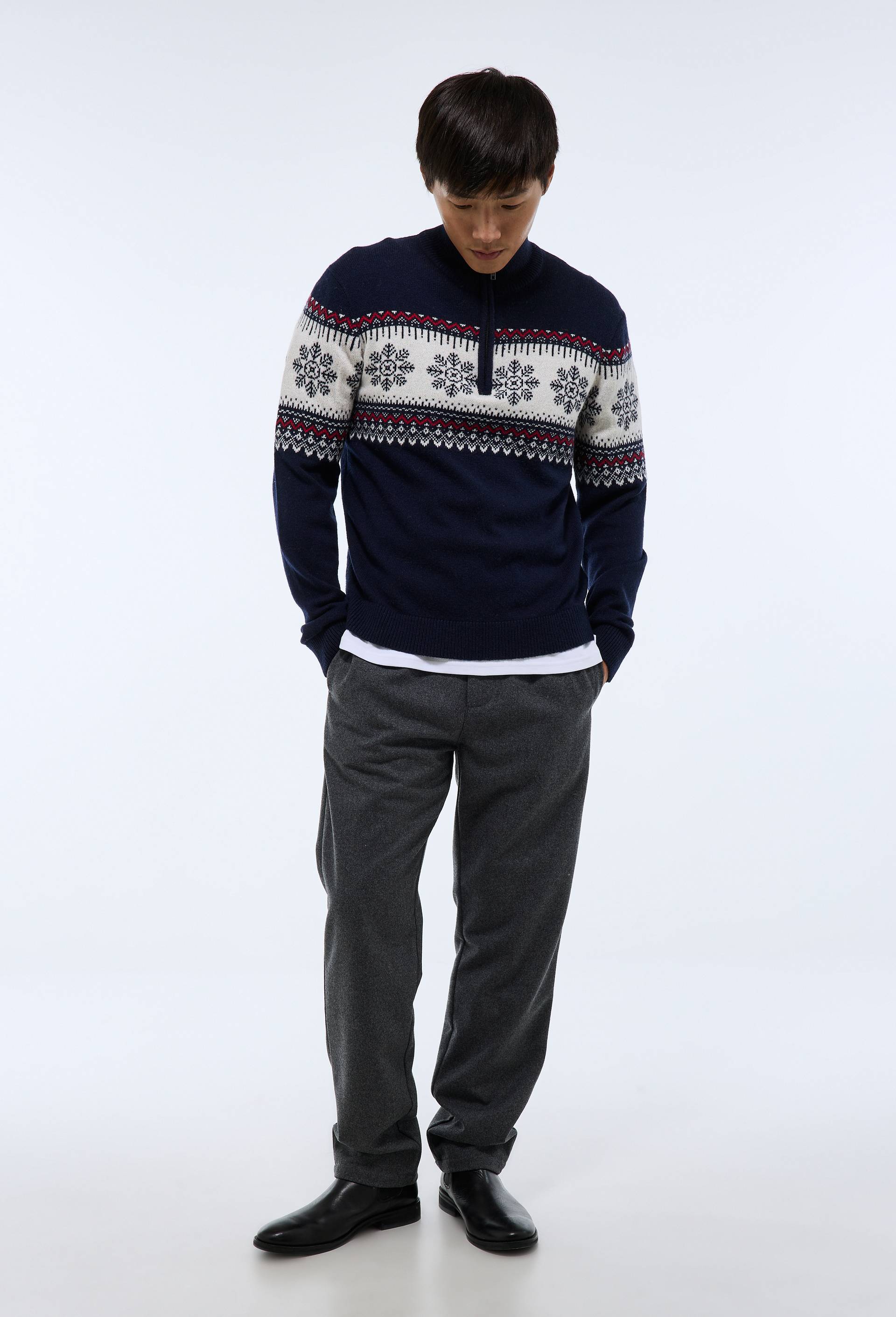 Pull col camionneur jacquard de noël contenant de la laine