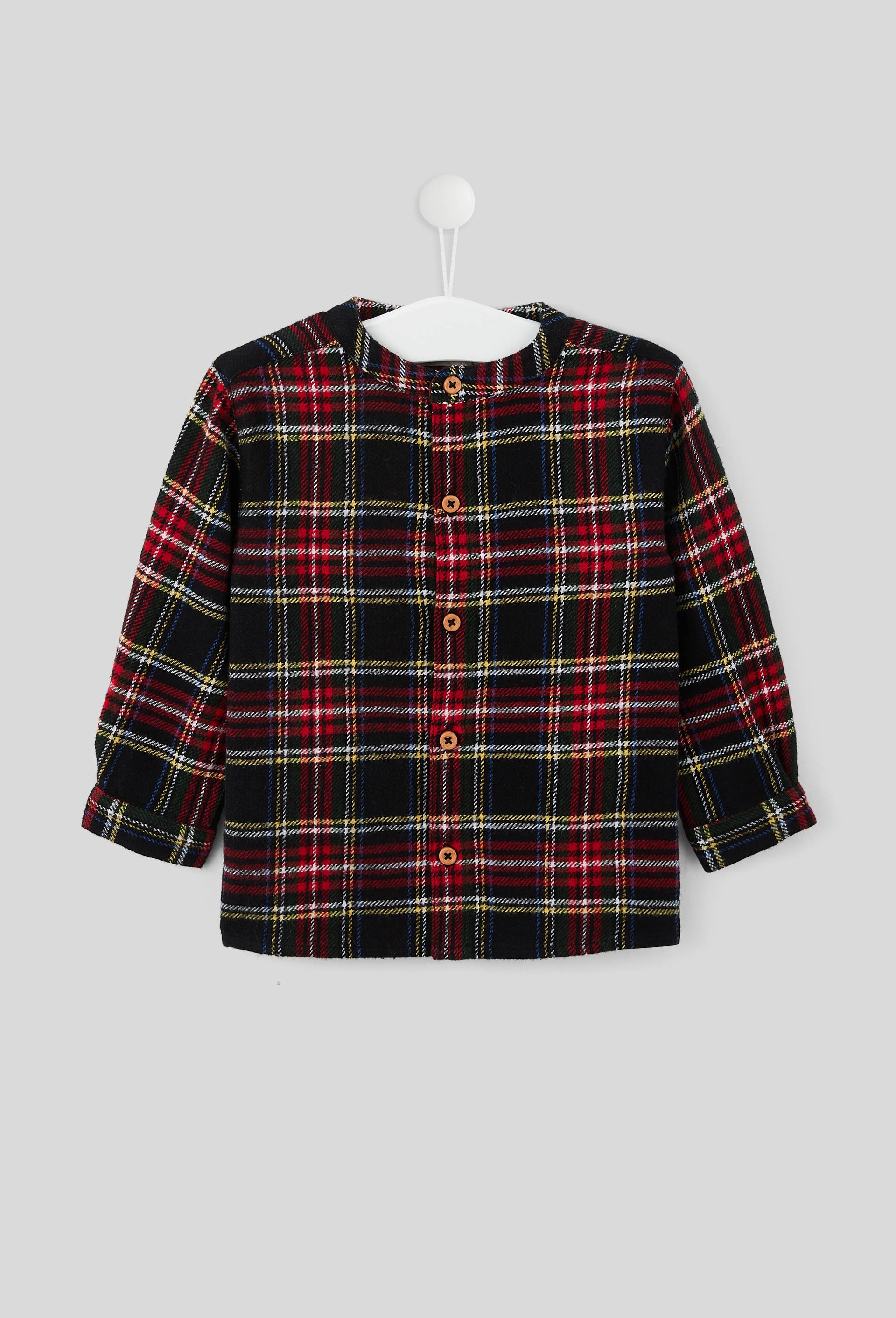 Chemise manches longues col mao &agrave; carreaux en coton BIO, certifi&eacute; OEKO-TEX, Rouge, large image number 0