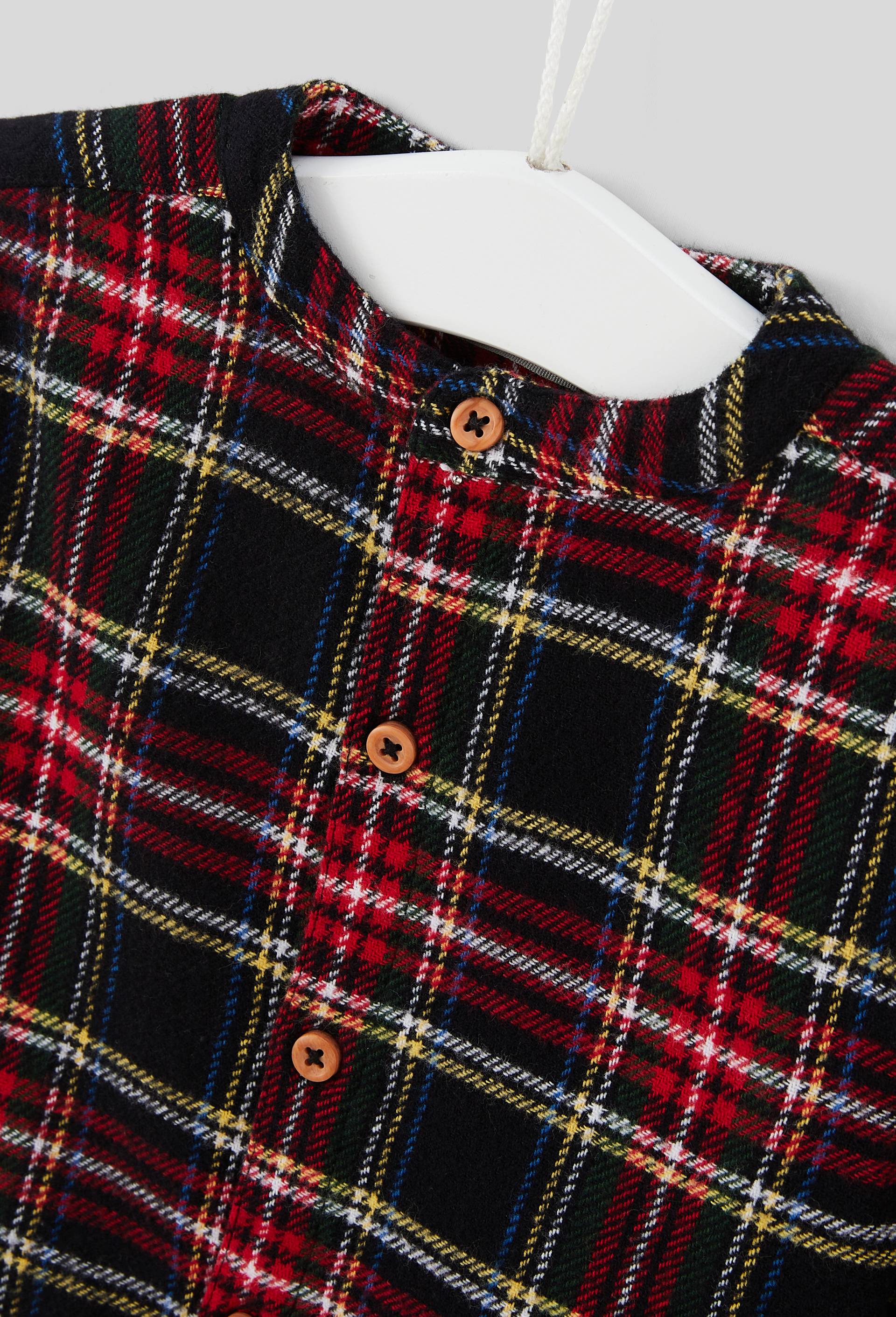 Chemise manches longues col mao &agrave; carreaux en coton BIO, certifi&eacute; OEKO-TEX, Rouge, large image number 2