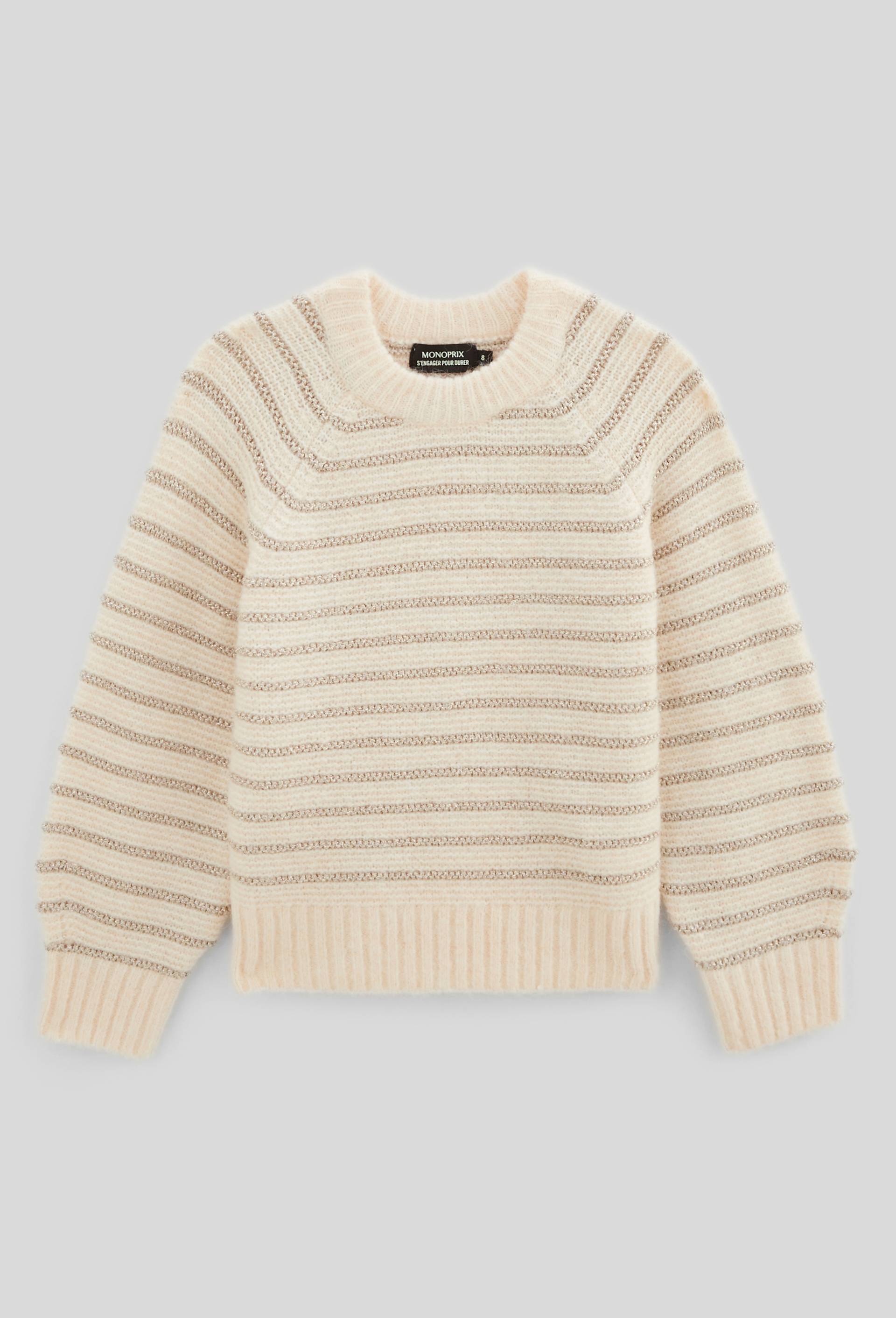 Pull ray&eacute; brillant, Beige clair, swatch image