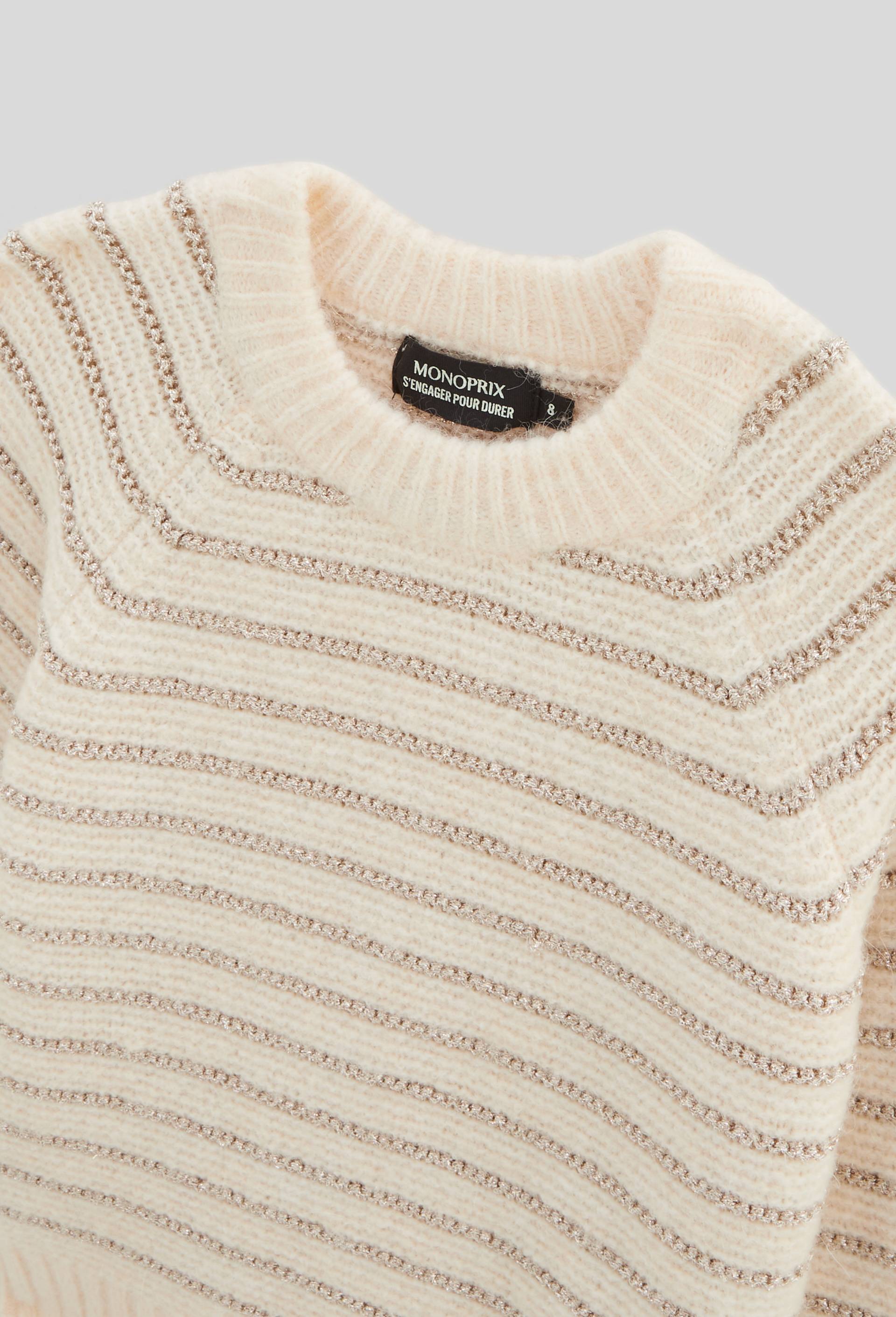 Pull ray&eacute; brillant, Beige clair, large image number 2