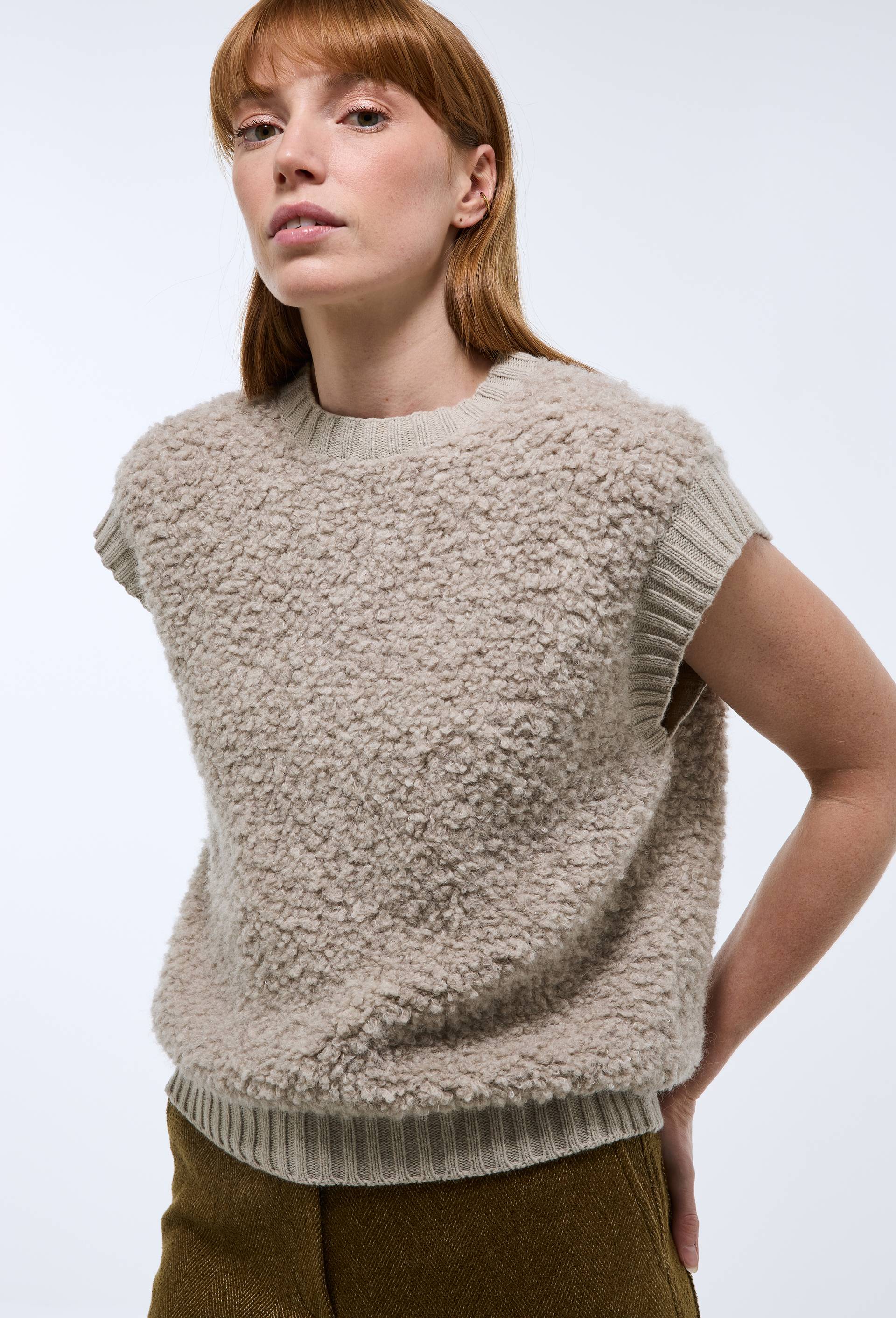 Pull sans manches bouclettes, Ecru, large image number 0