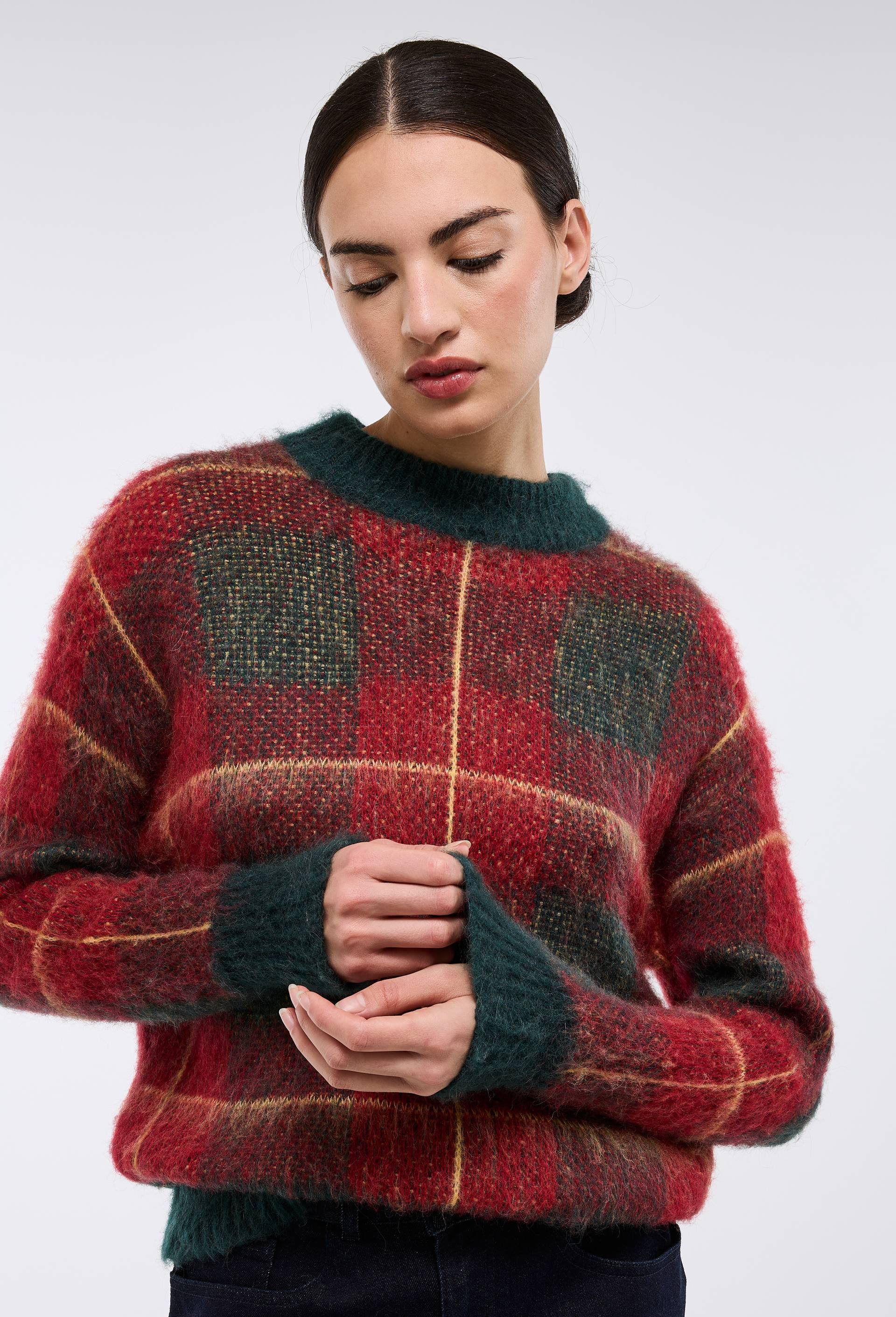 Pull manches longues &agrave; carreaux, Rouge, swatch image