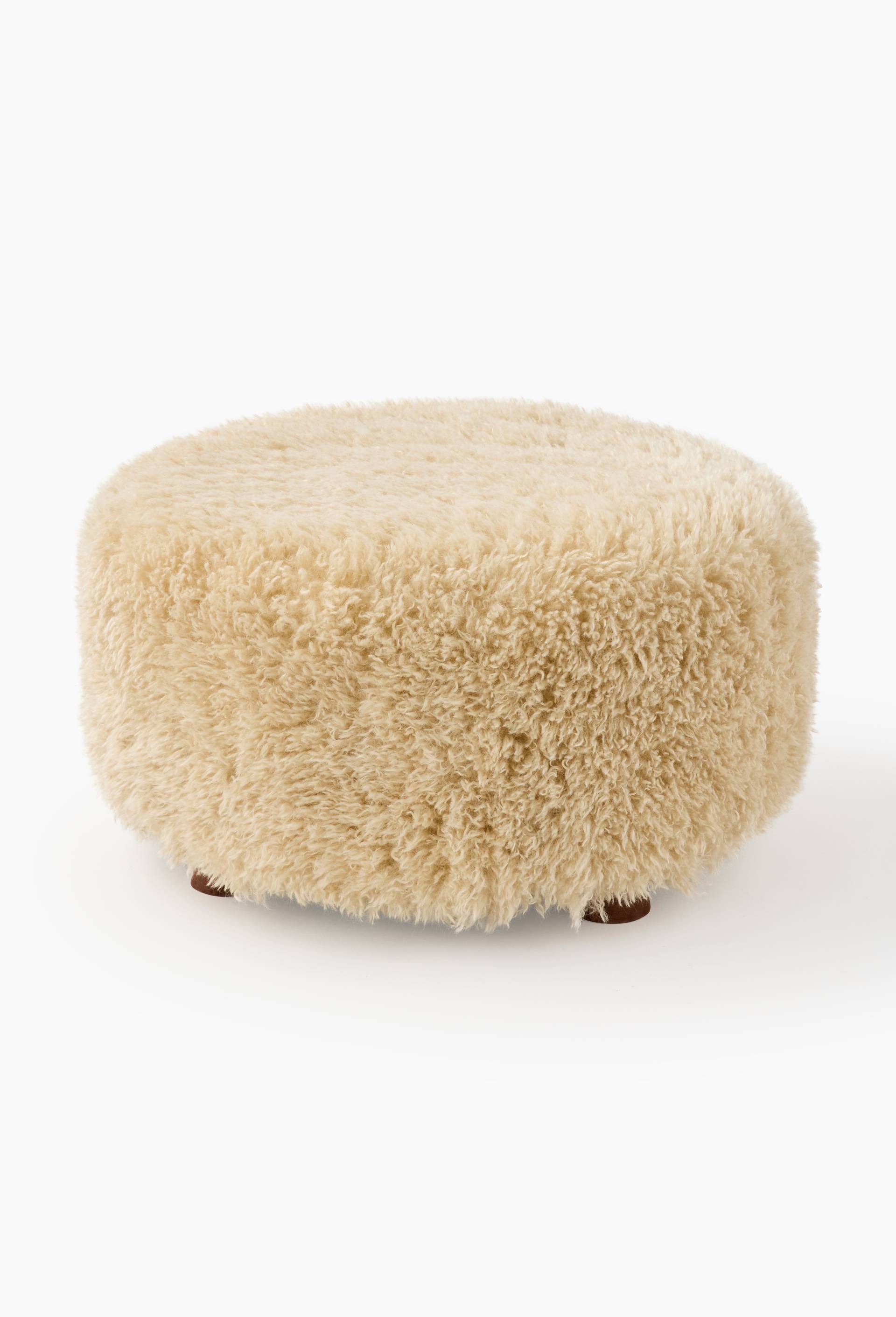 Pouf rigide, 50xH33cm, en bois et polyester, Blanc, large image number 0