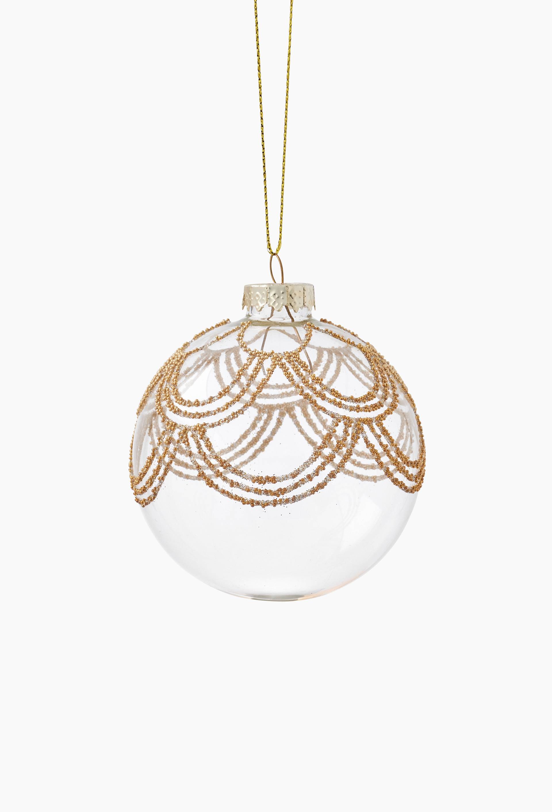 Boule perles &eacute;caille, 8cm, en verre, Transparent, large image number 0.0