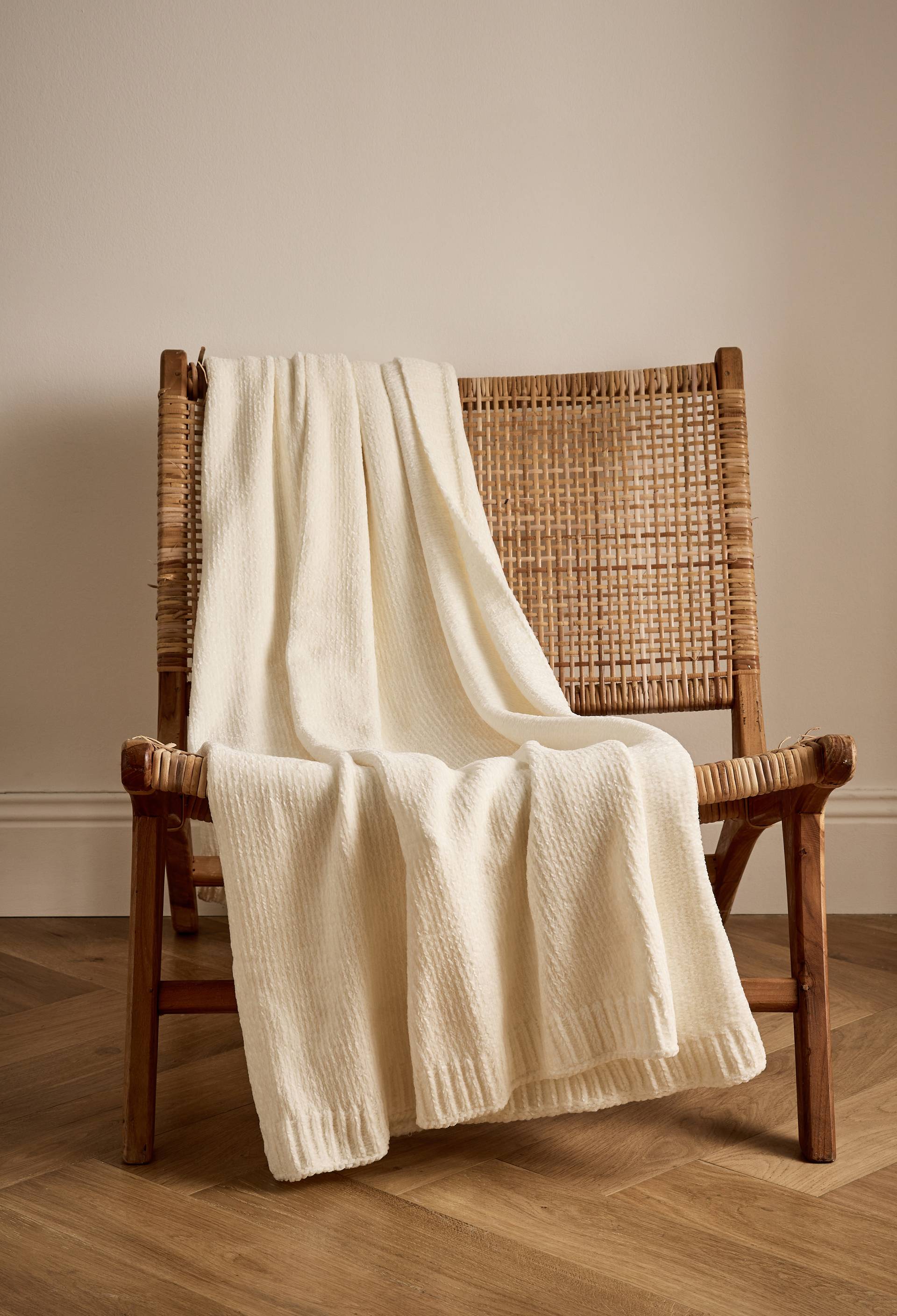 Plaid en maille chenille, 130x170cm, polyester ECRU MONOPRIX