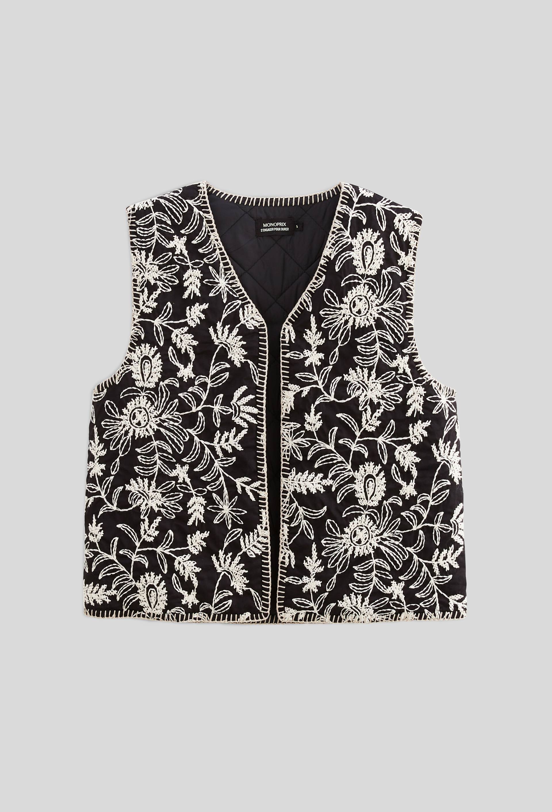 Gilet sans manches brod&eacute;e, Noir, large image number 2.0