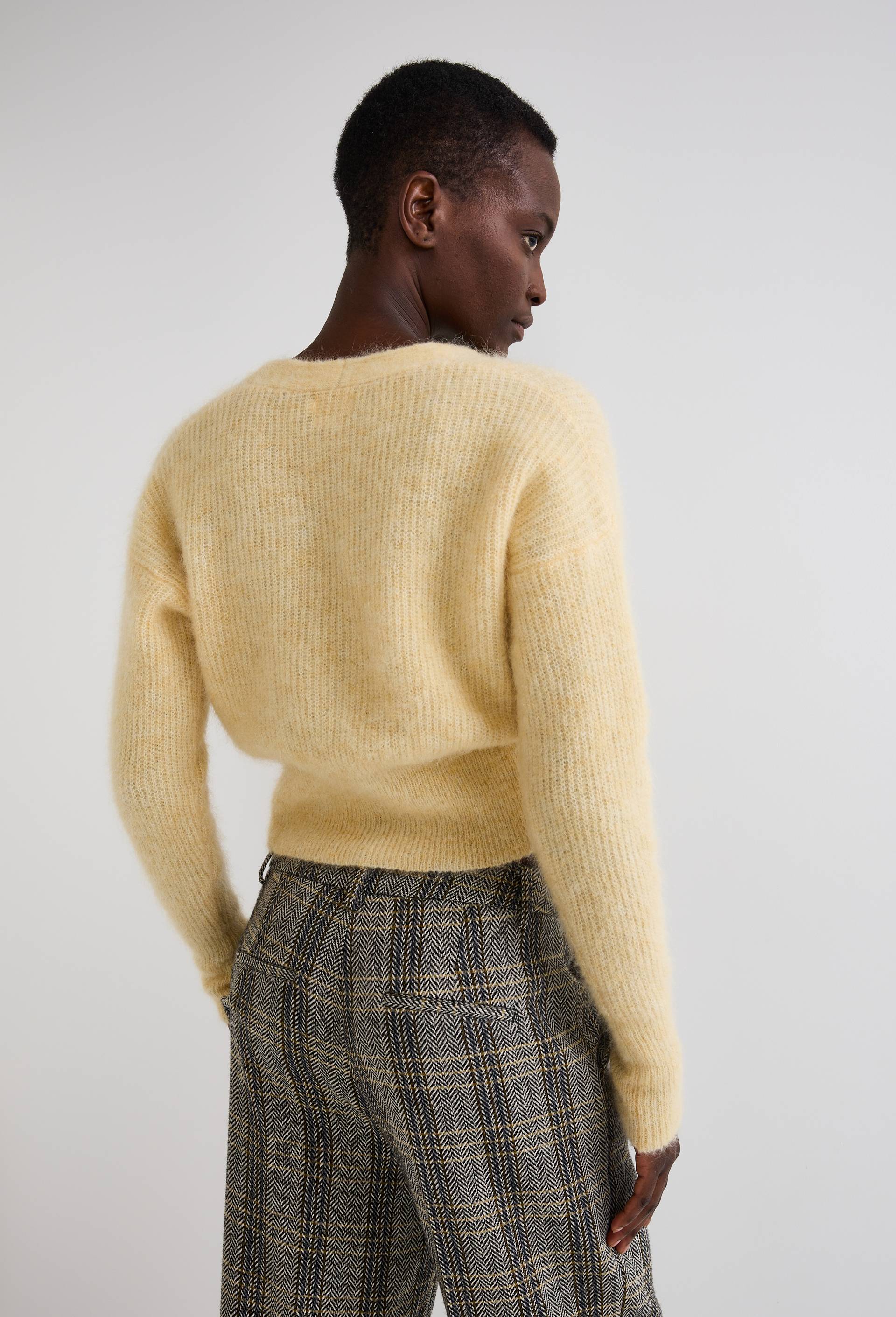 Cardigan court boutonn&eacute; contenant du mohair, Jaune clair, large image number 1.0