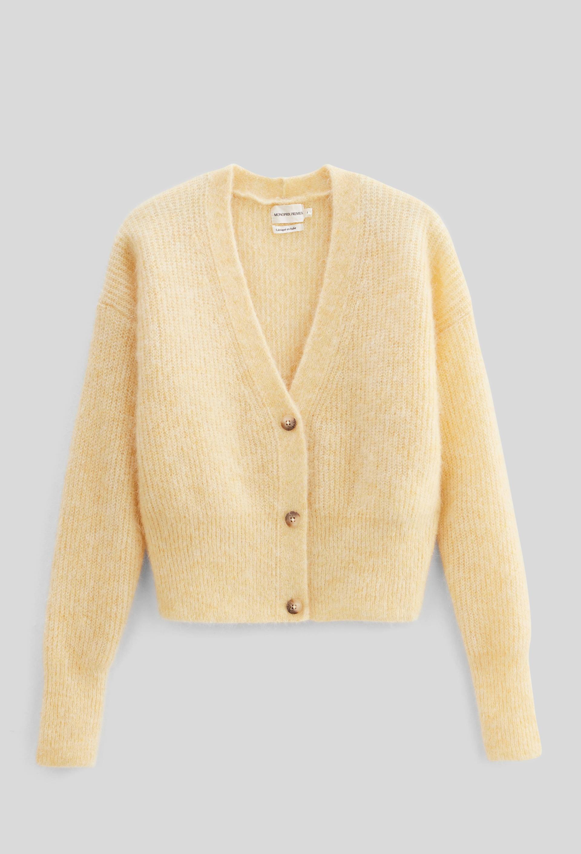 Cardigan court boutonn&eacute; contenant du mohair, Jaune clair, large image number 2.0