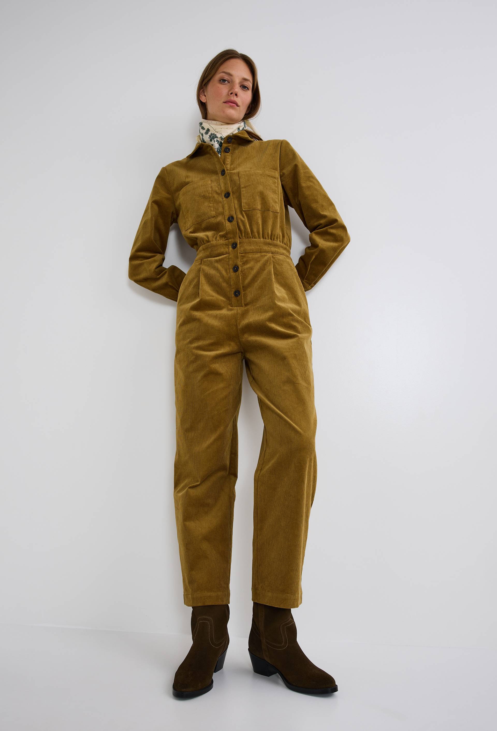 Combinaison pantalon en velours, Vert, swatch image