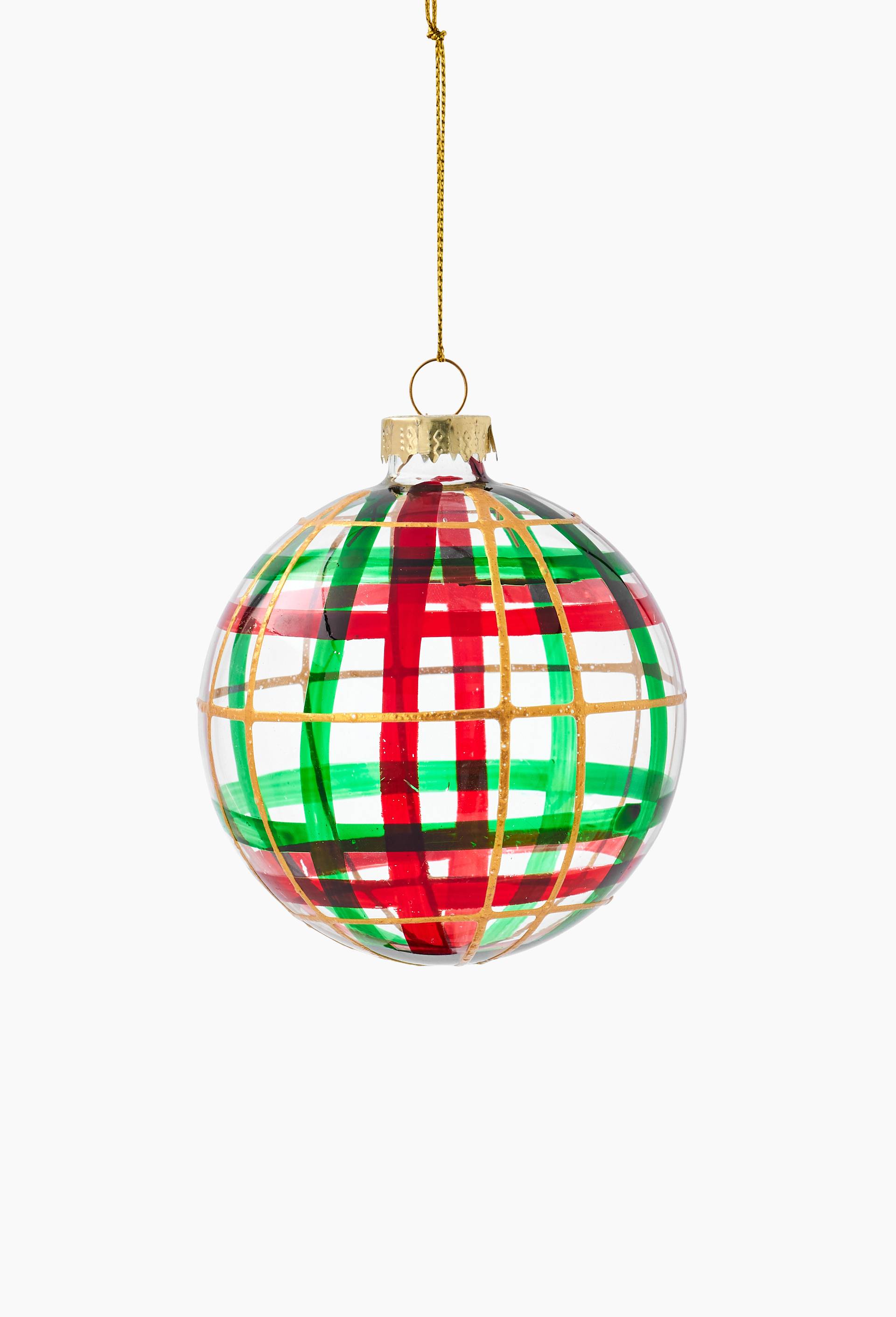 Boule tartan, 8cm, en verre, Multicolore, large image number 0.0