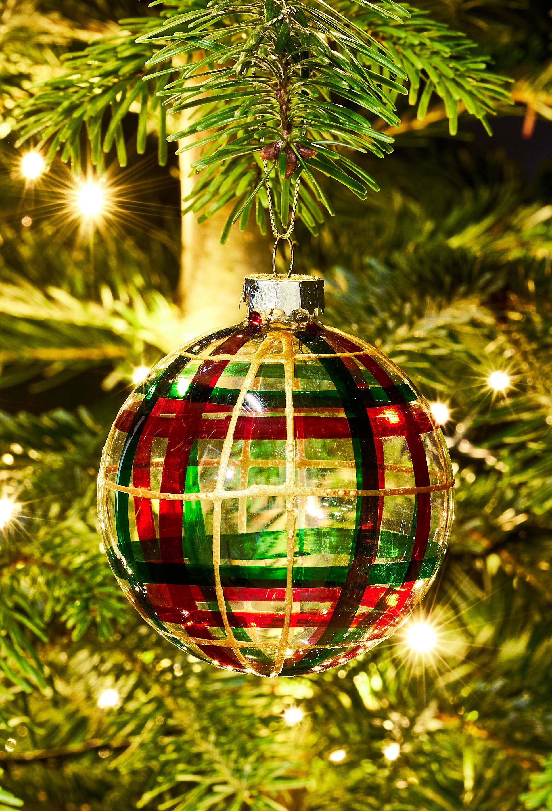 Boule tartan, 8cm, en verre, Multicolore, large image number 1
