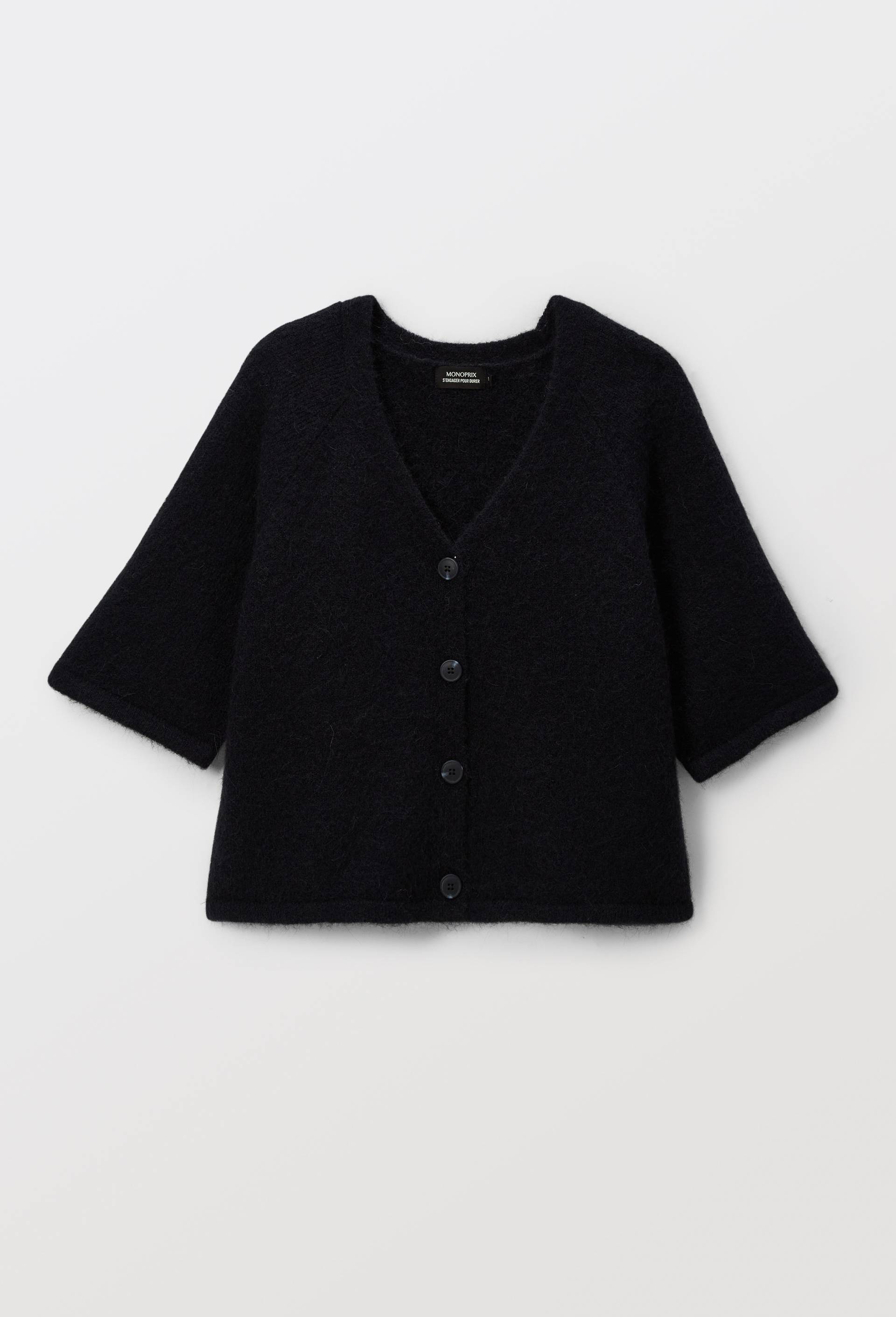 Cardigan manches coudes boutonné contenant de l'alpaga, Bleu foncé, large image number 2.0