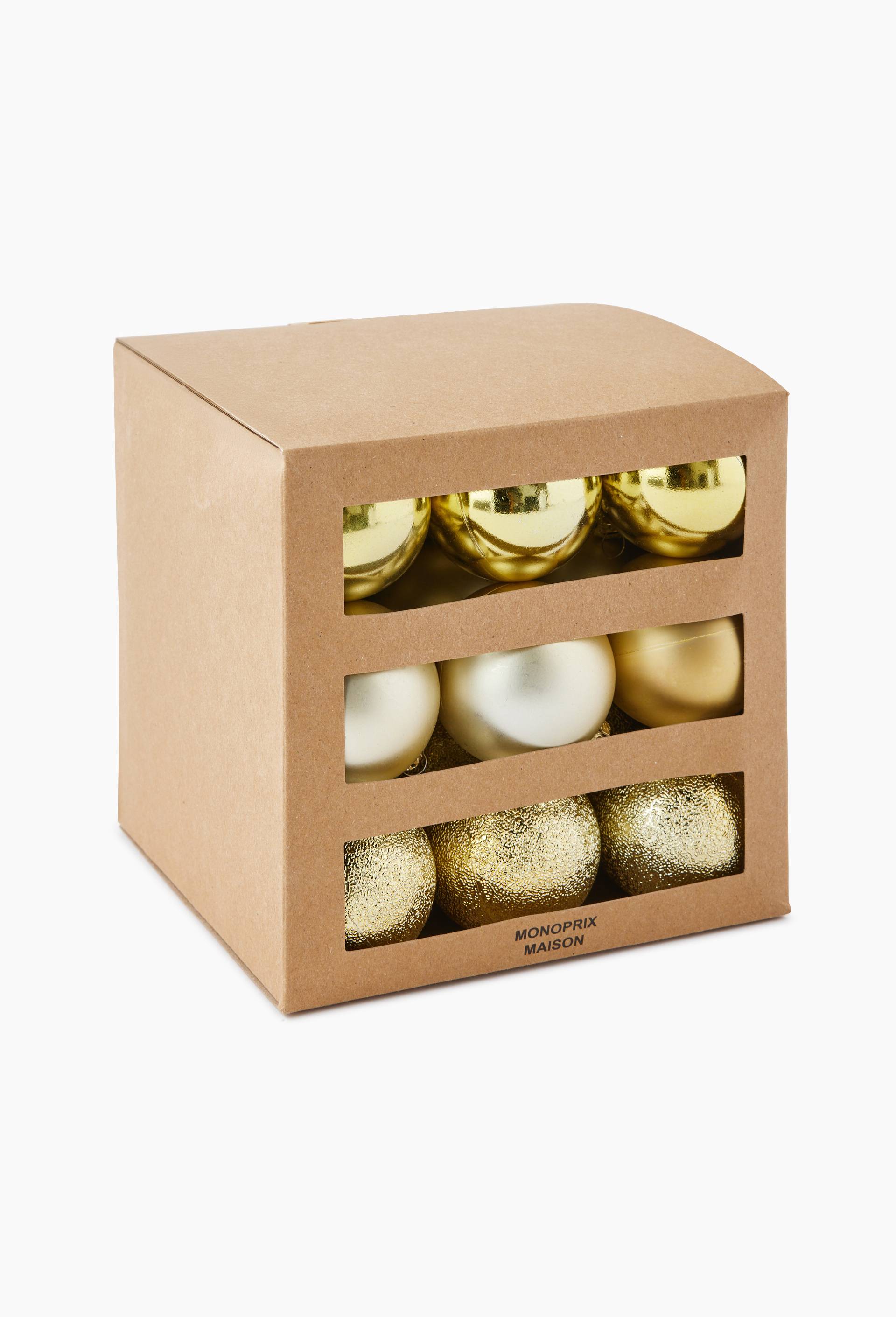 Boite 27 boules, 5cm, en plastique, Or, large image number 0.0