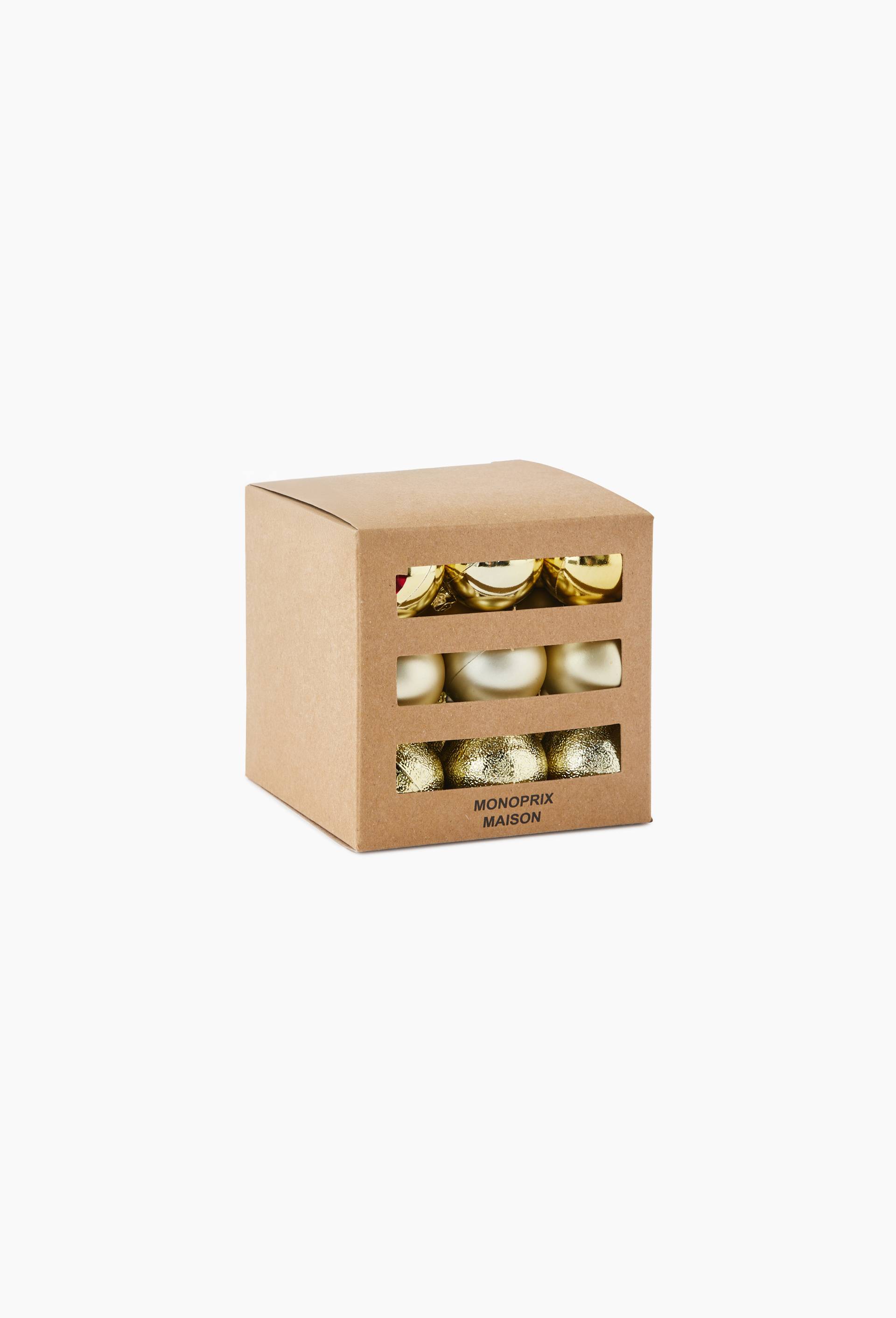 Boite 27 boules, 3cm, en plastique, Or, large image number 0.0