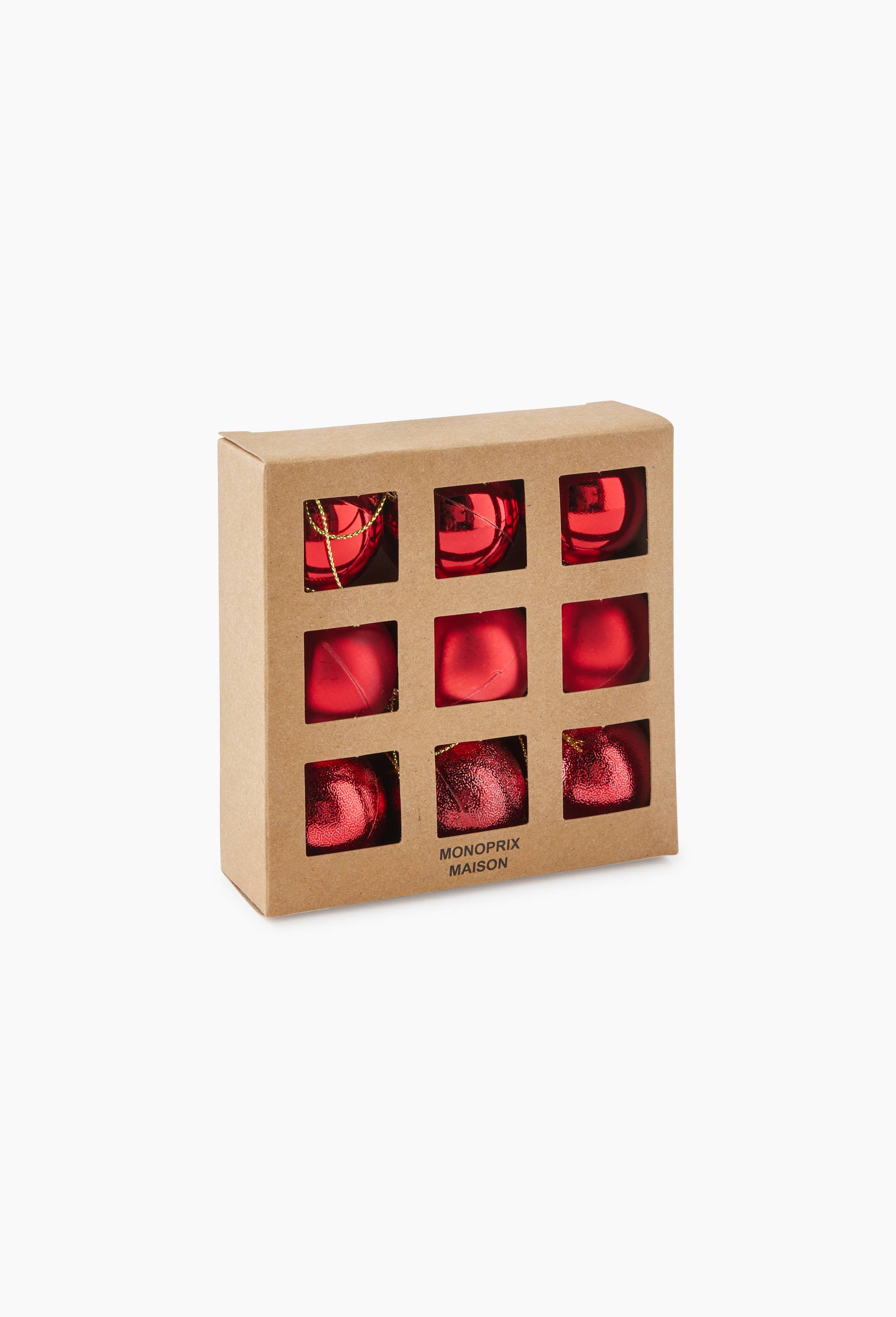 Boite 9 boules, 4cm,  en plastique, Rouge, large image number 0