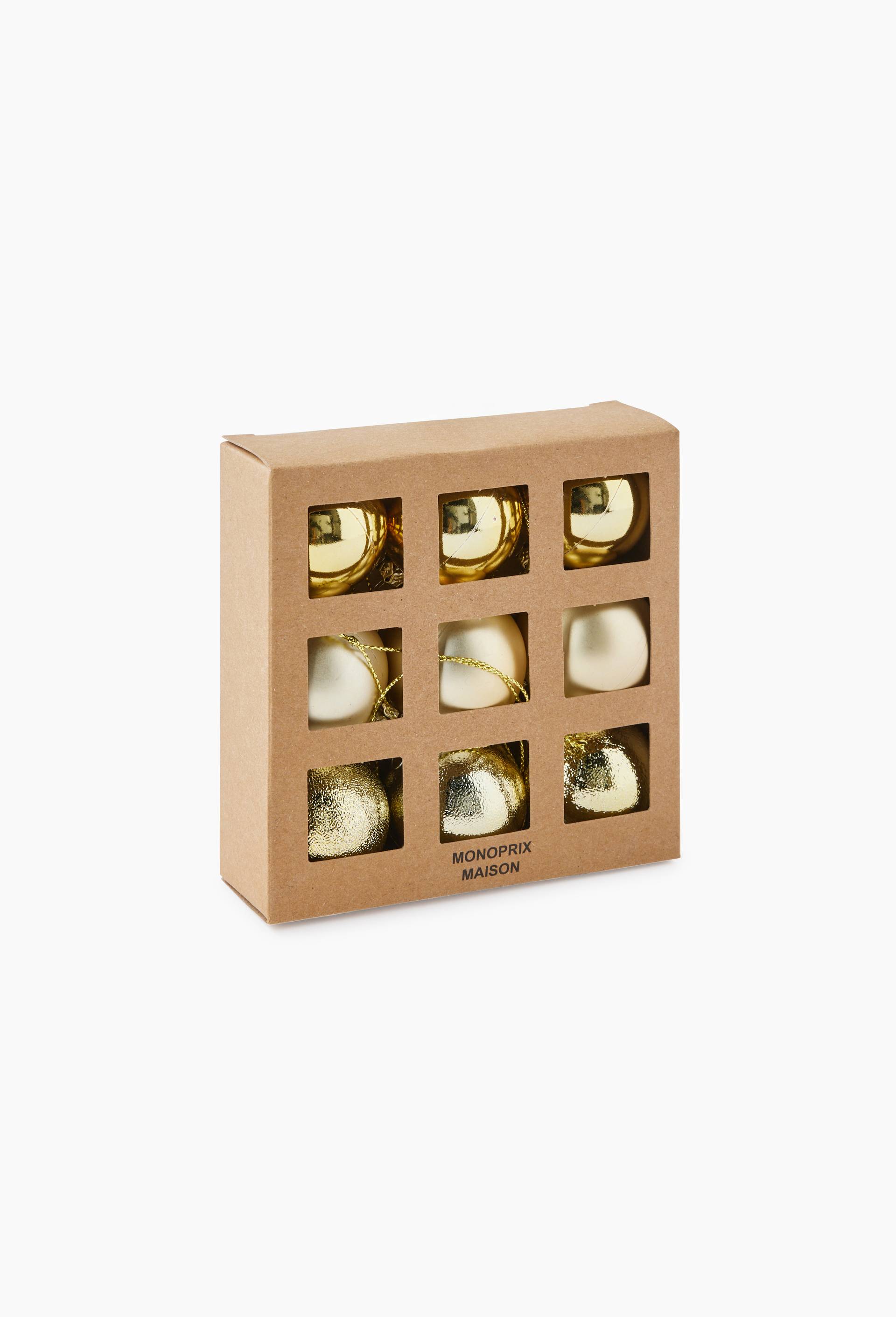 Boite 9 boules, 4cm,  en plastique, Or, large image number 0