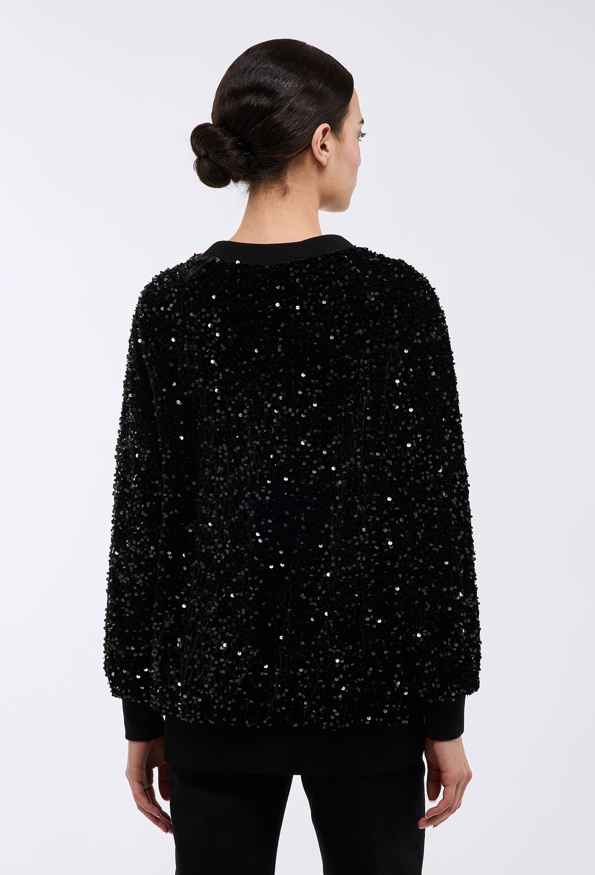 Cardigan boutonn&eacute; &agrave; sequins, Noir, large image number 2
