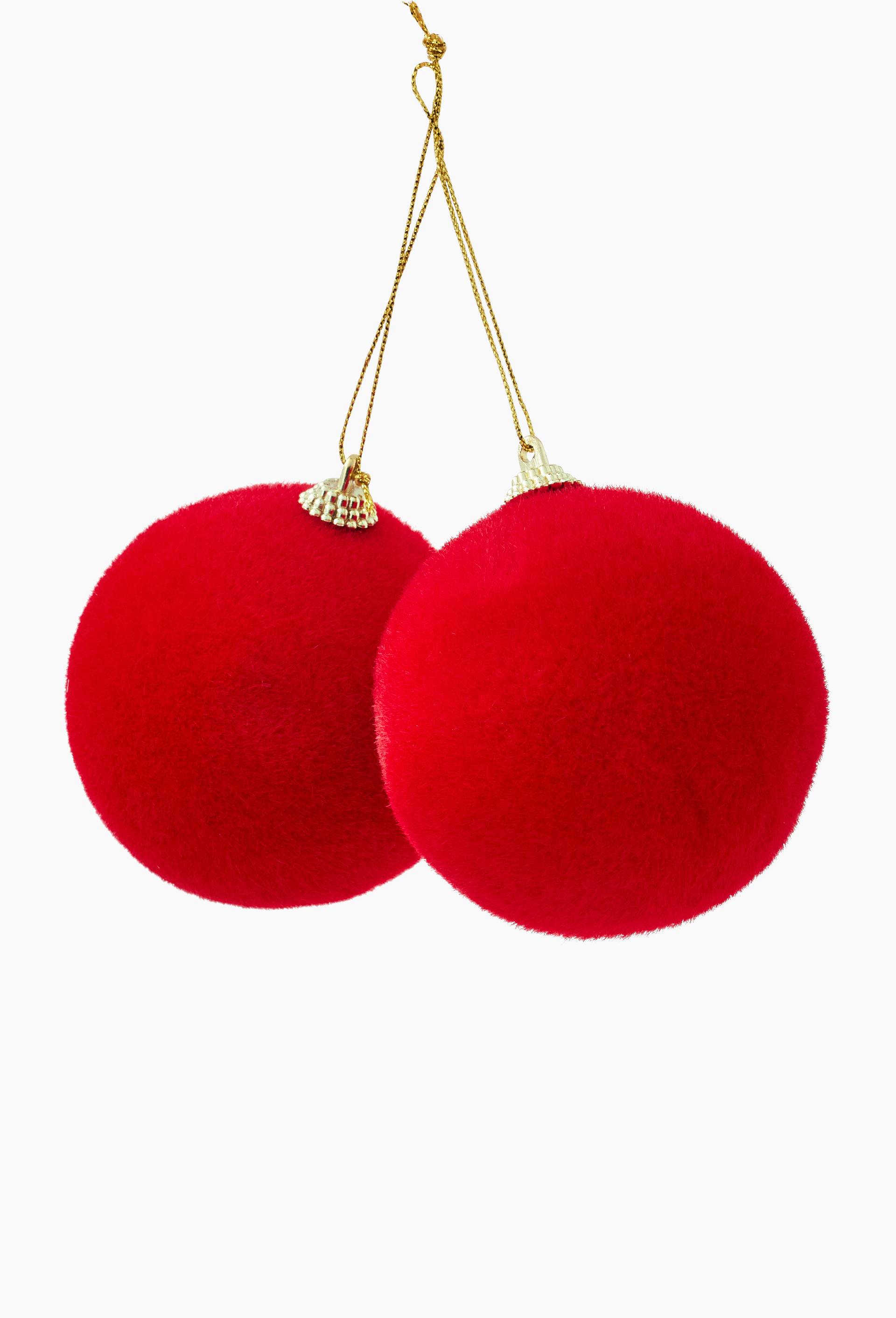 Lot de 2 boules velours brillant, 8cm, Rouge, large image number 1