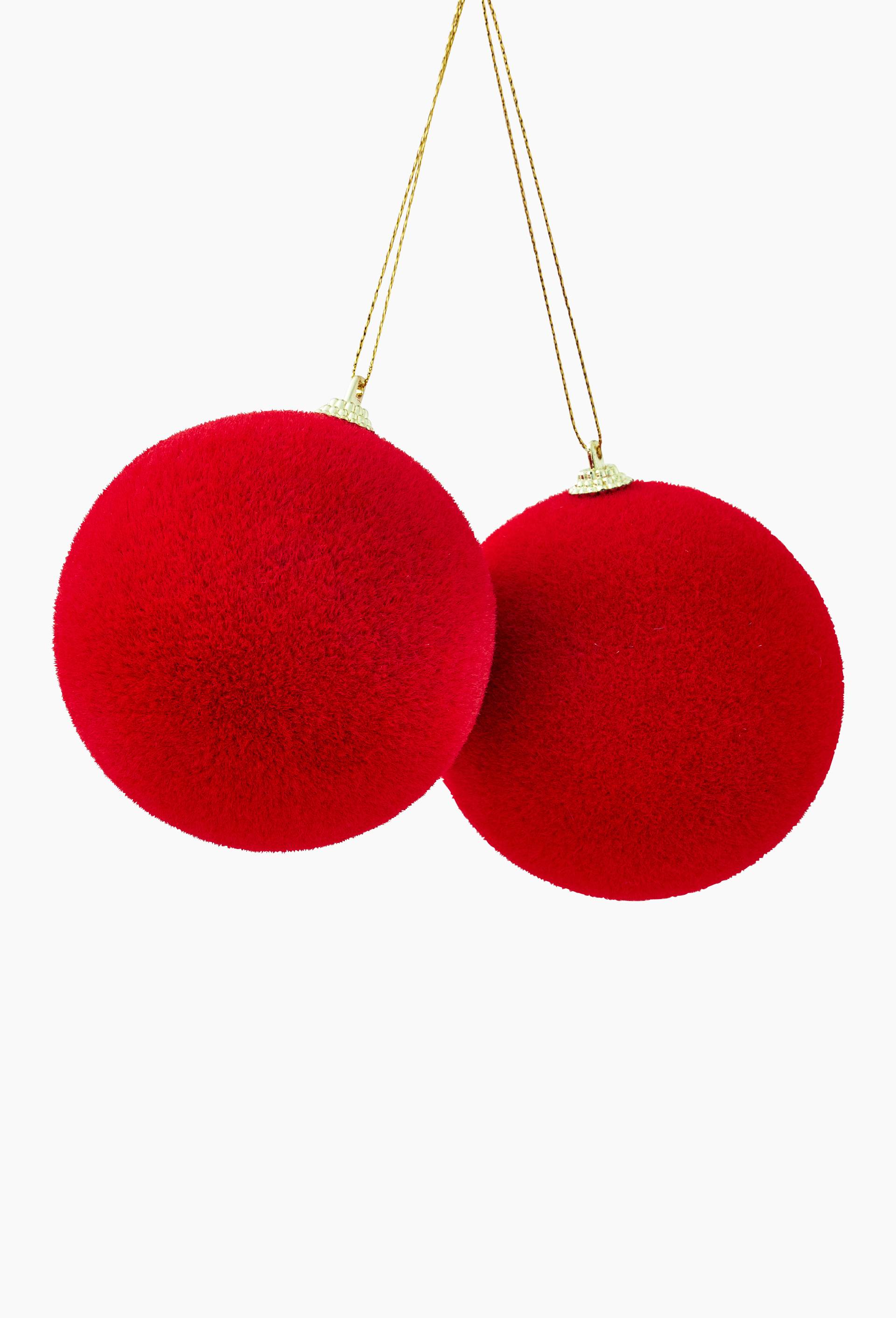 Lot de 2 boules velours brillant, 10cm, Rouge, large image number 0